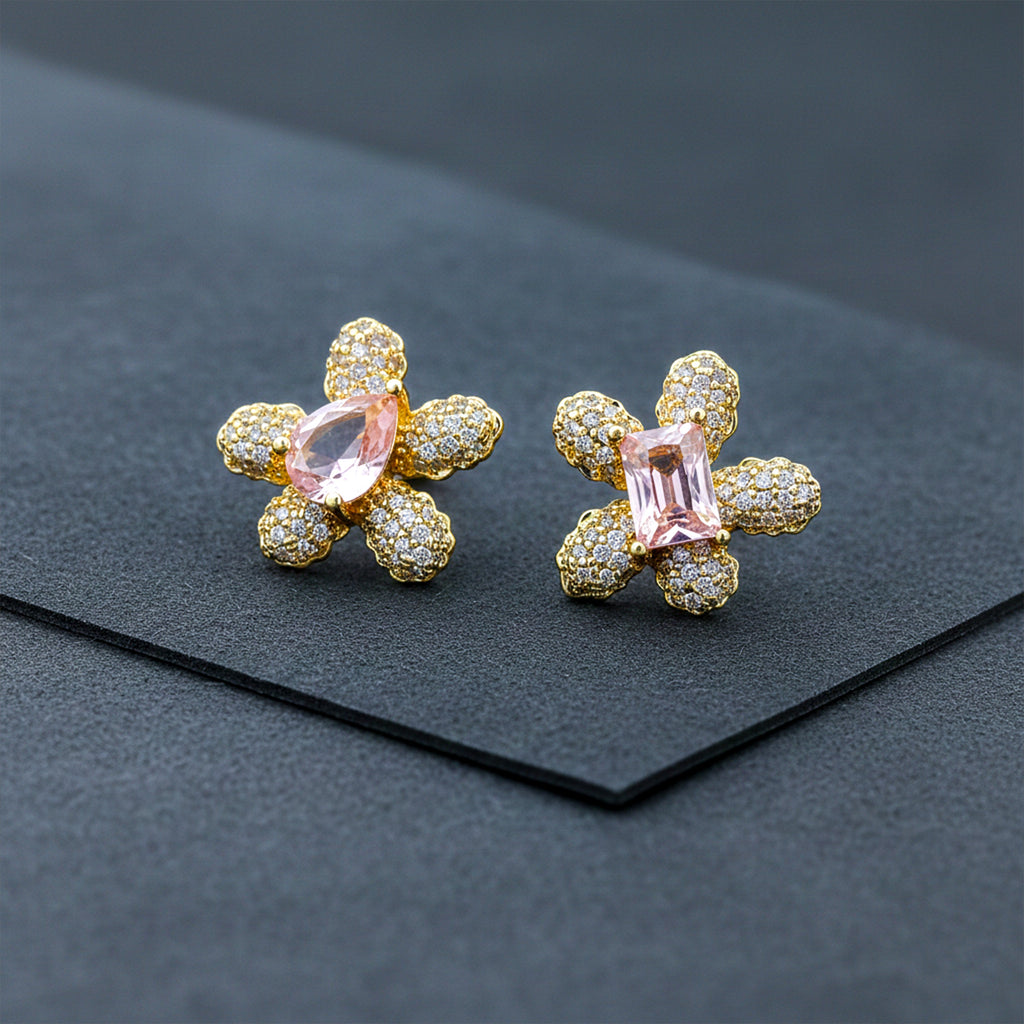 Floral Pink Crystal Stud Earrings GWE -140