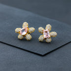 Floral Pink Crystal Stud Earrings GWE -140