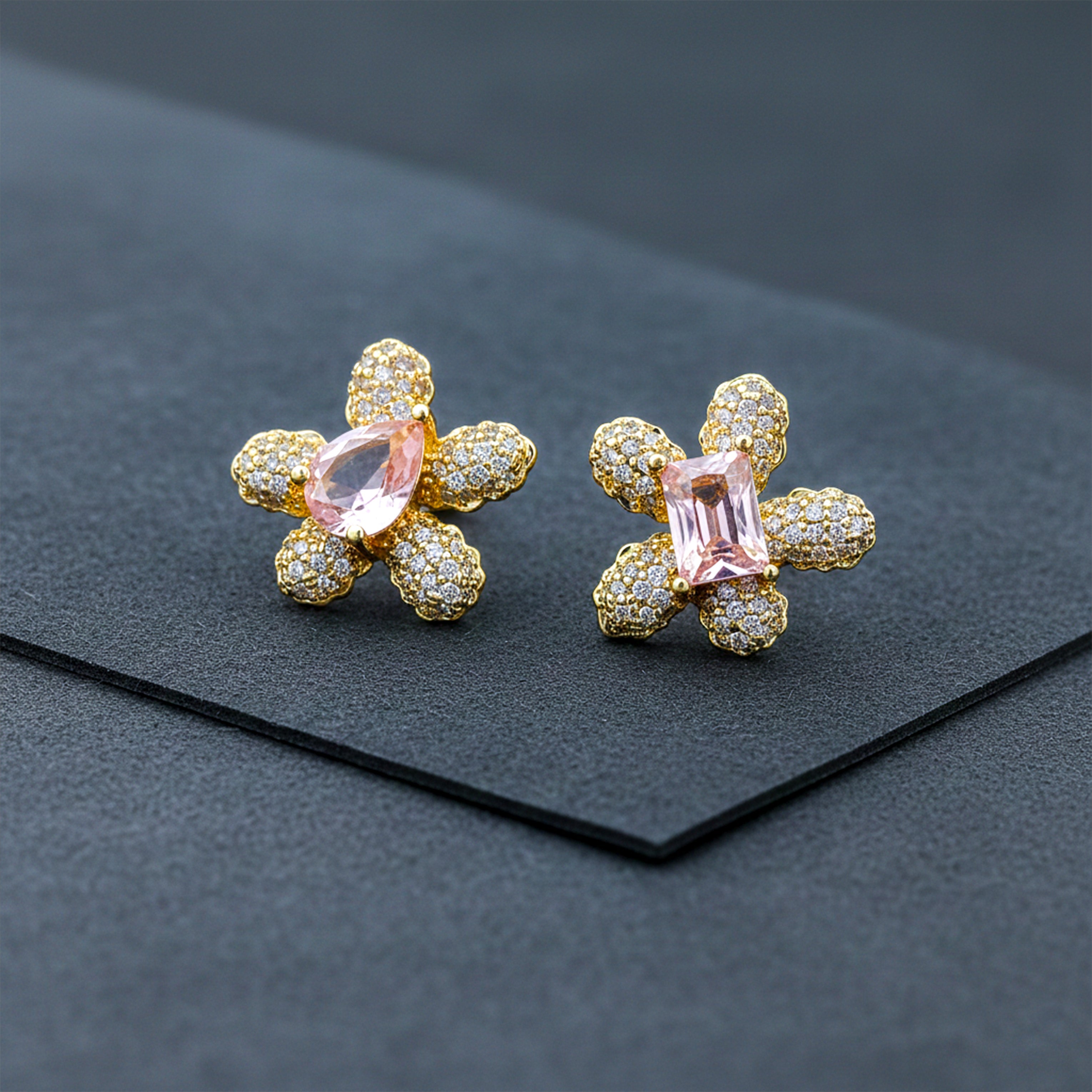 Floral Pink Crystal Stud Earrings GWE -140