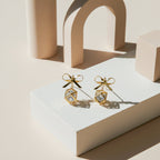 Golden Bow Cube Drop Earrings GWE -110