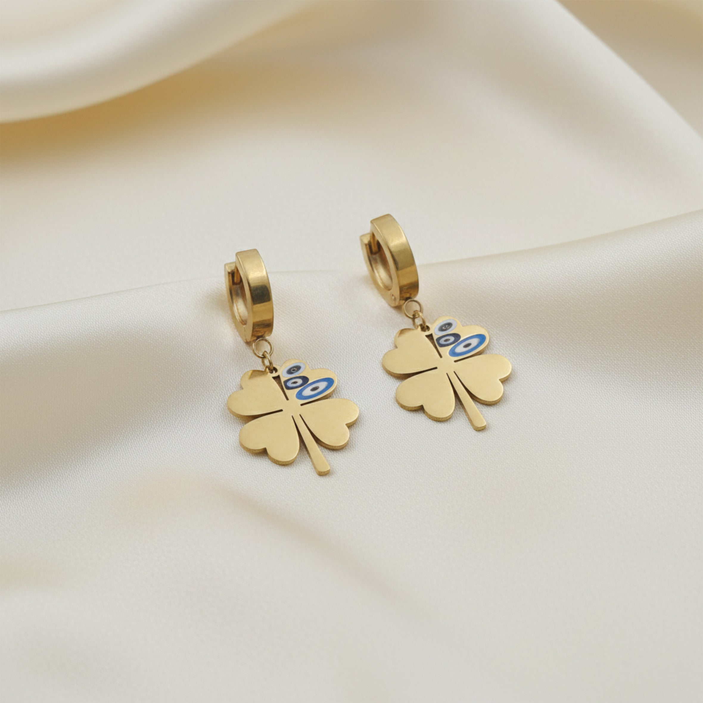 Golden Evil Eye Clover Earrings GWE -82