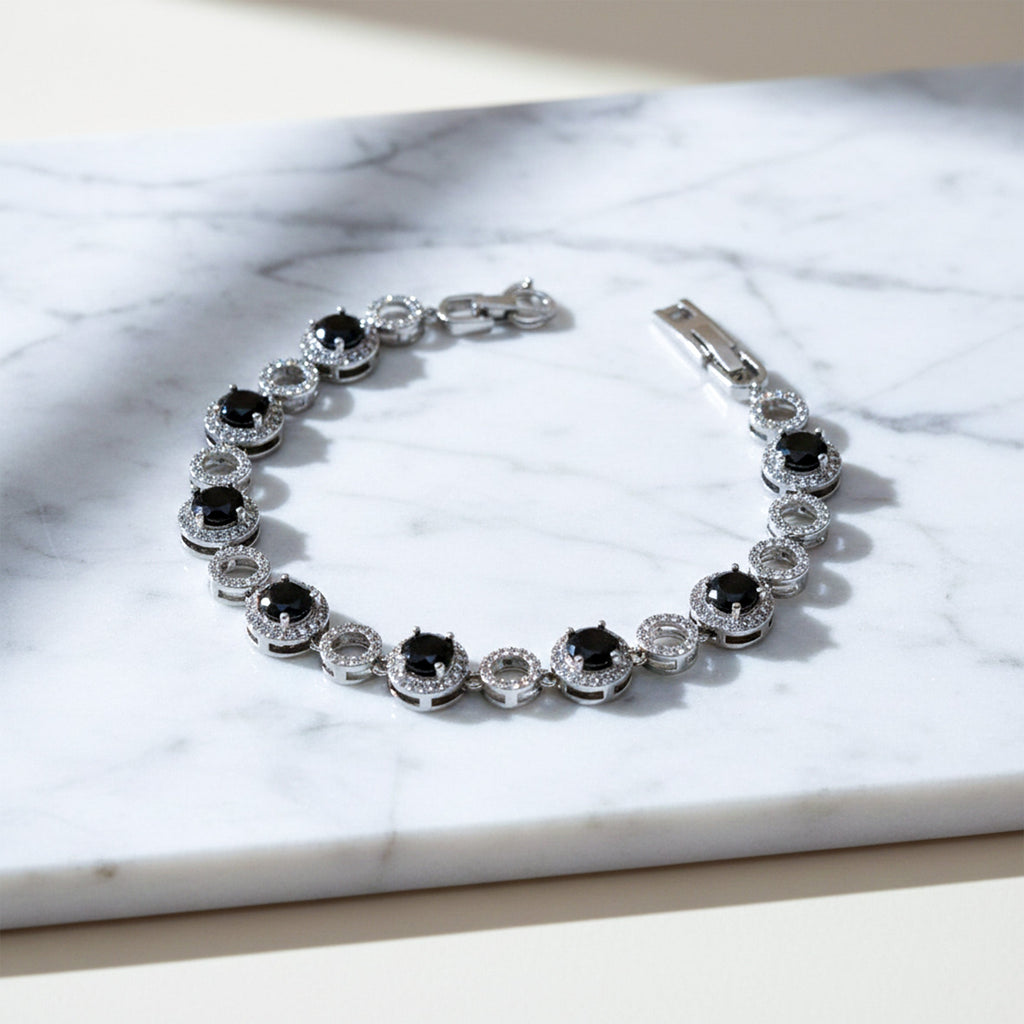Silver Black Circle Bracelet GWB -139