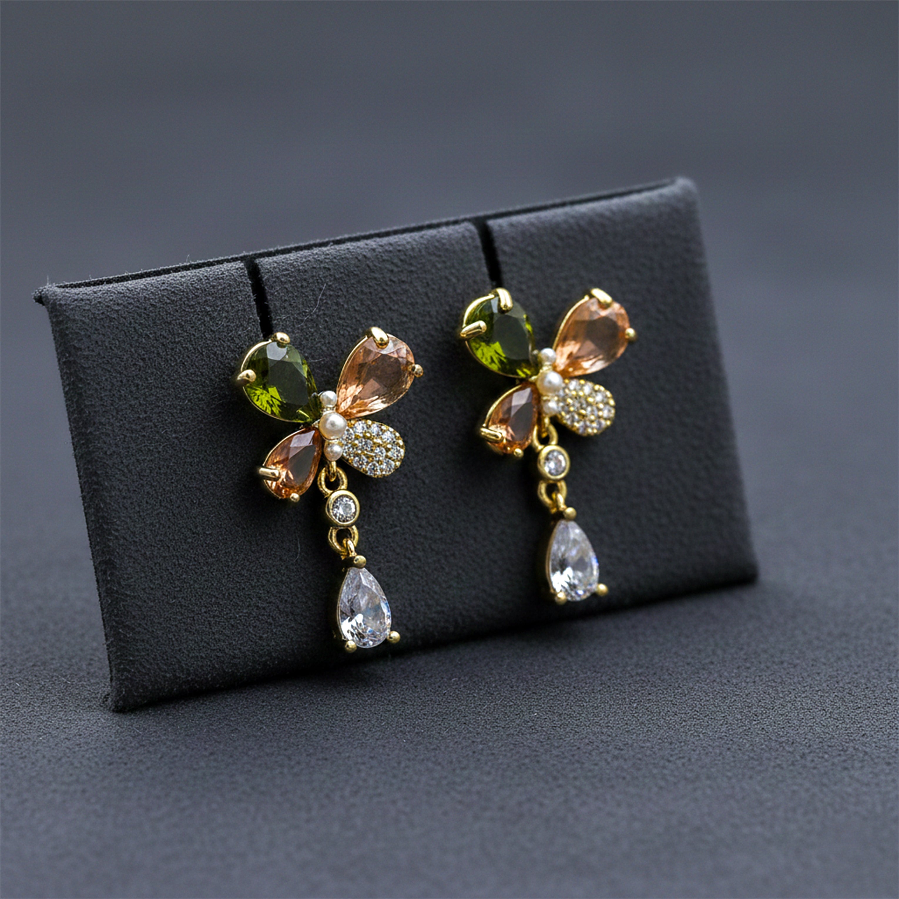 Floral Crystal Drop Earrings GWE -136