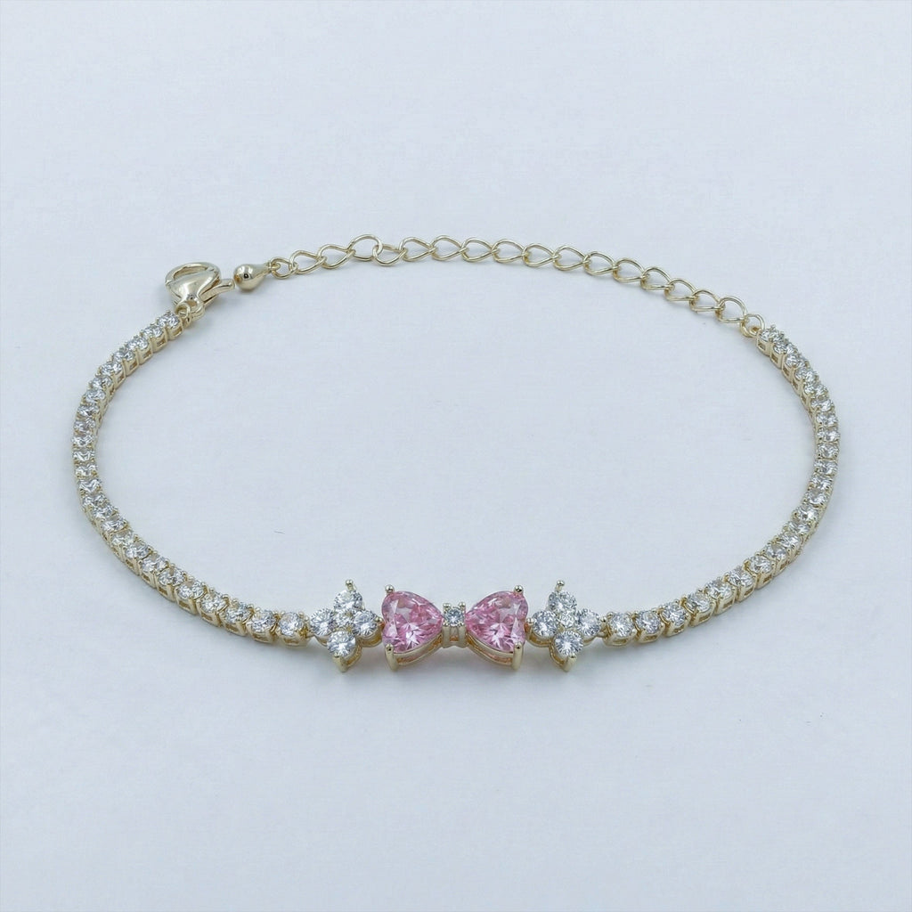 Pink Heart Crystal Tennis Bracelet GWB -95