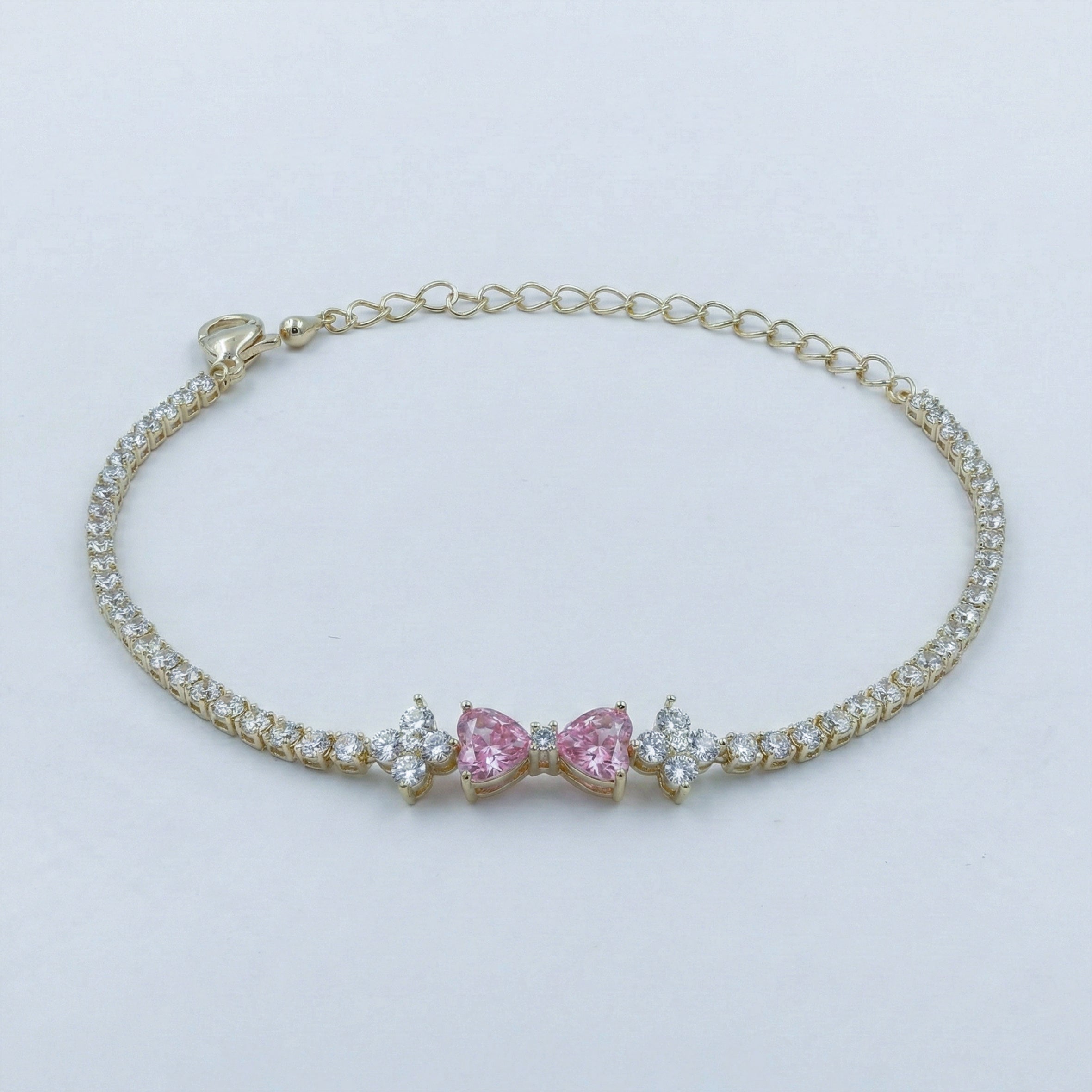 Pink Heart Crystal Tennis Bracelet GWB -95