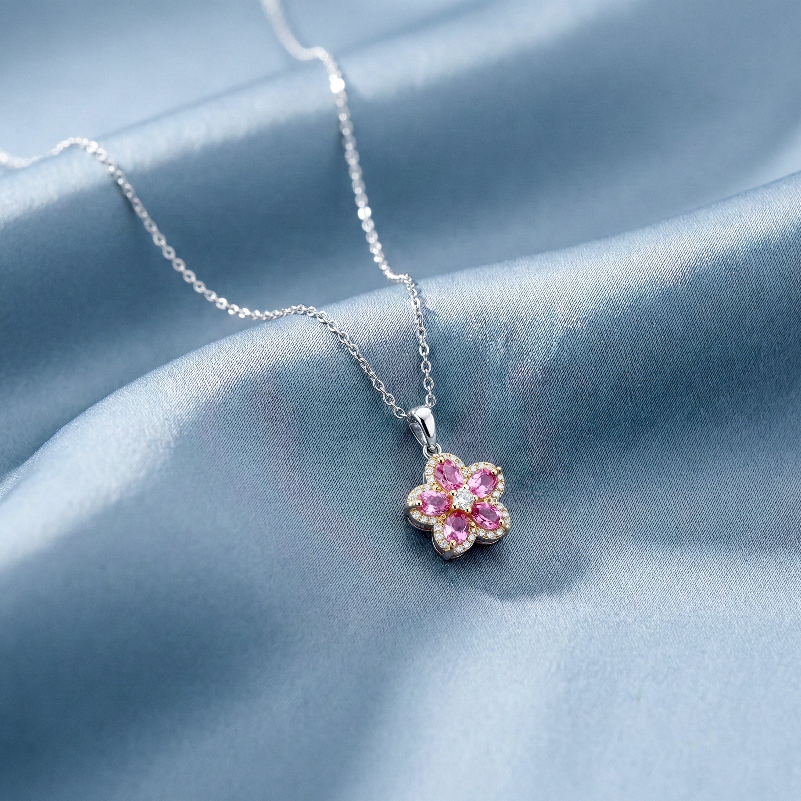 Pink Blossom Crystal Pendant Women Necklace GWN -123
