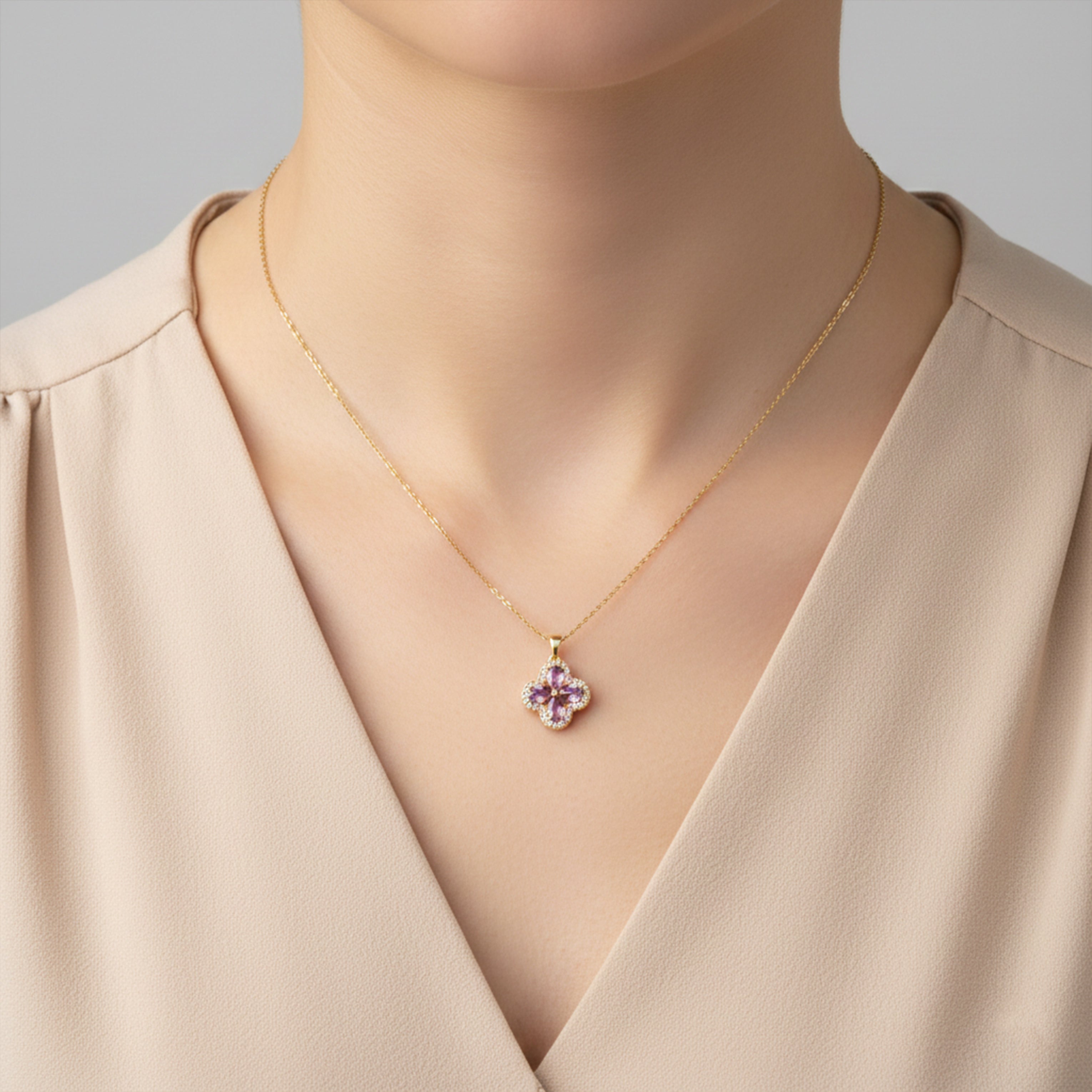 Lavender Blossom Pendant Necklace GWN -97