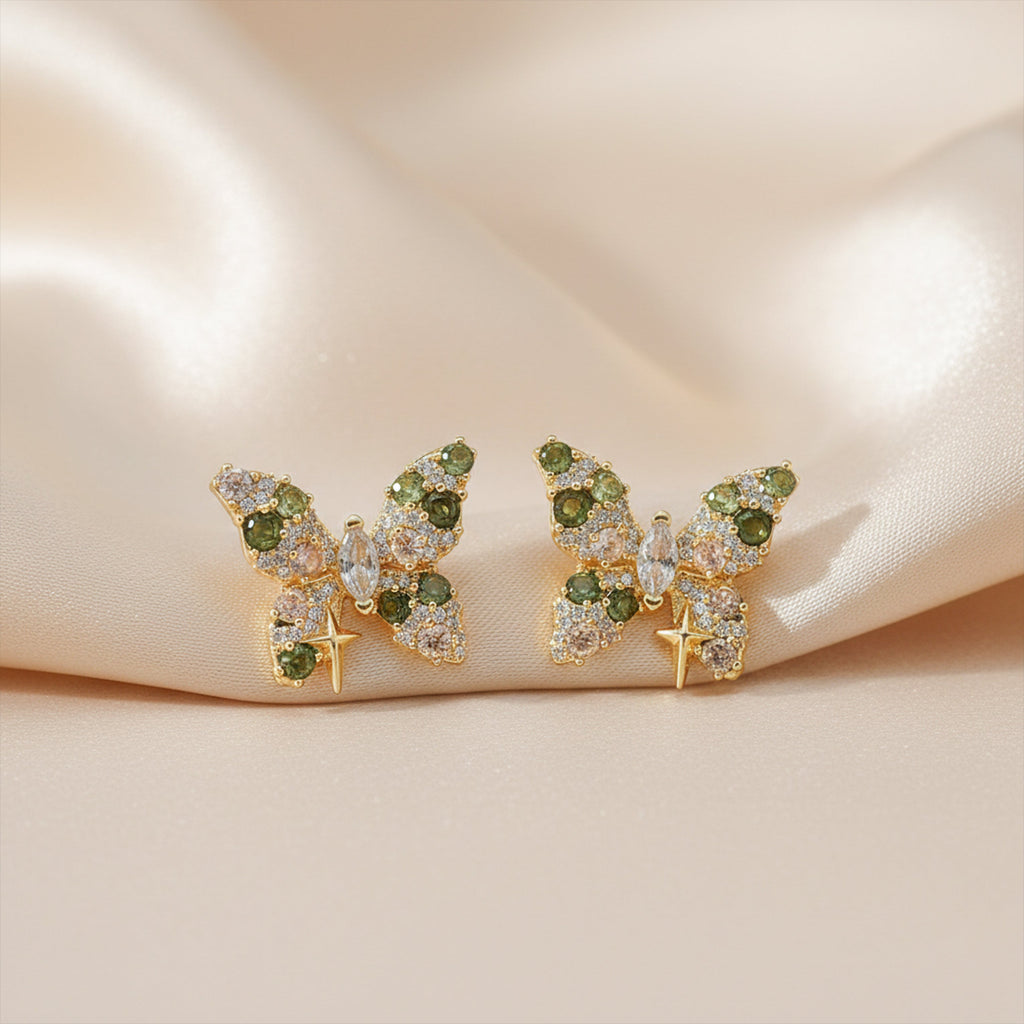 Multicolor Butterfly Crystal Stud Earrings GWE -146