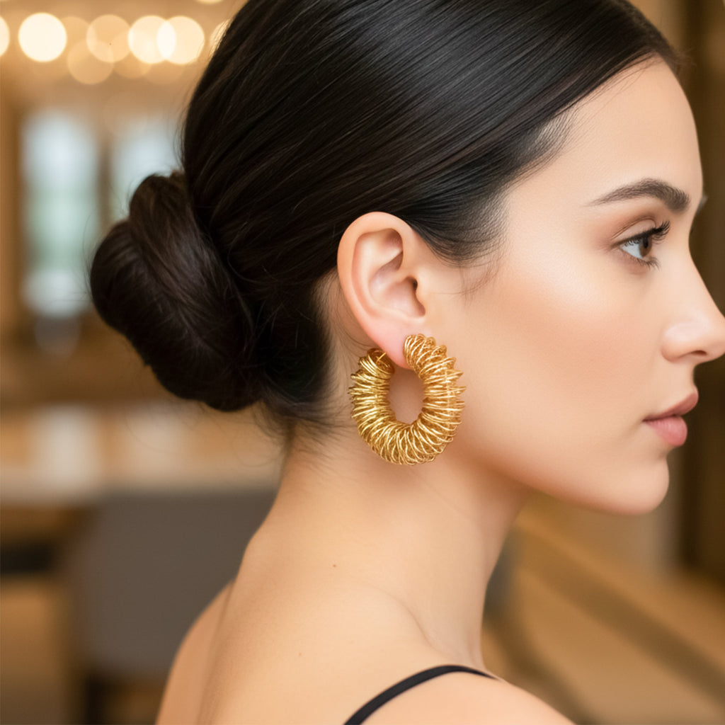 Twisted Gold Textured Hoop Earrings GWE -74