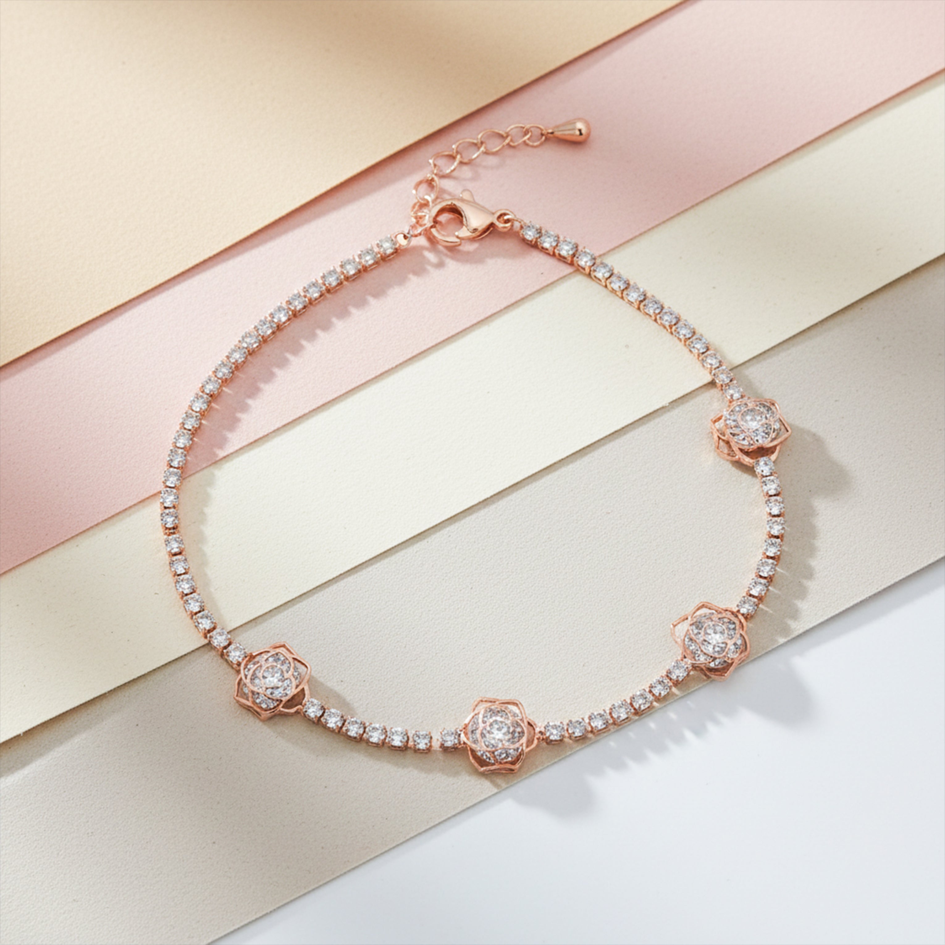 Rose Gold Floral Tennis Bracelet GWB -107