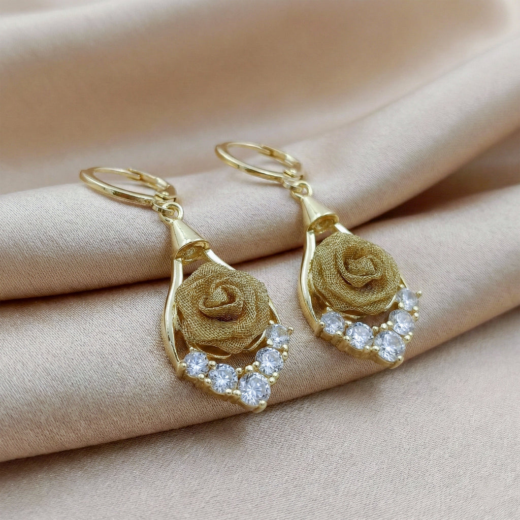 Gold Rose Drop Earrings GWE -141