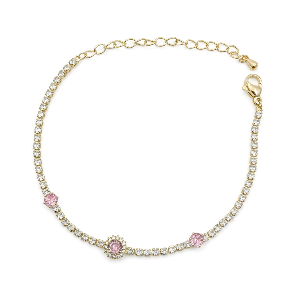 Gold Pink Halo Tennis Bracelet GWB -105