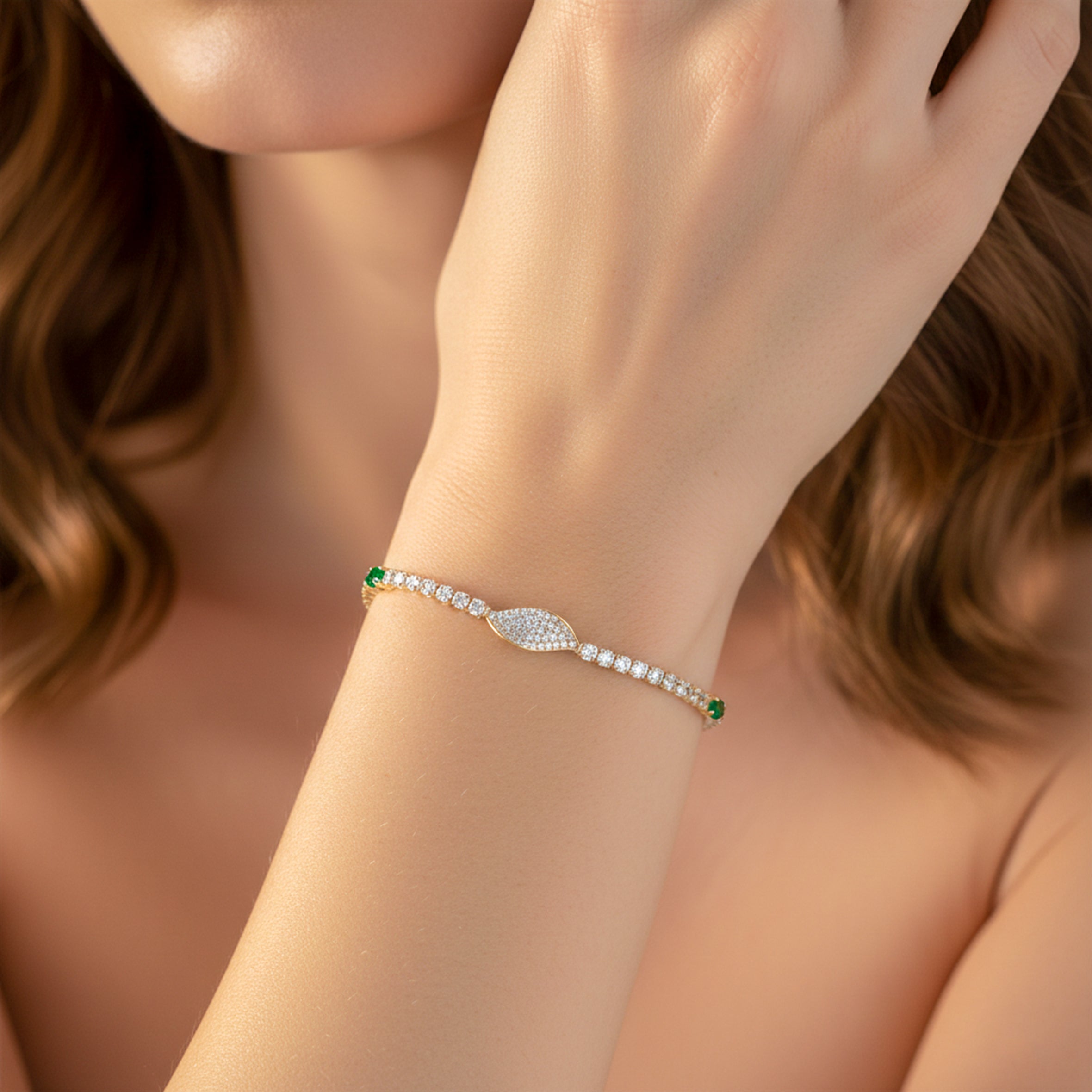 Gold Emerald Accent Tennis Bracelet GWB -106