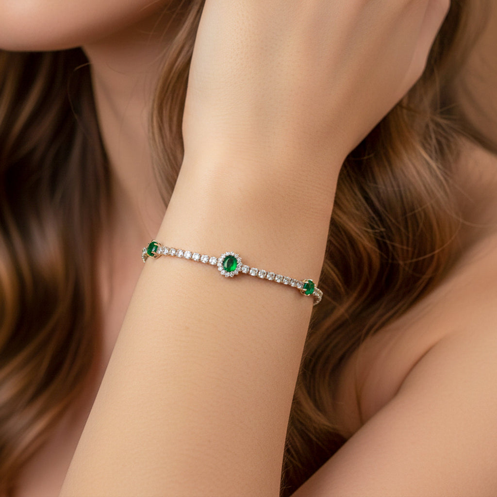 Gold Emerald Halo Tennis Bracelet GWB -104