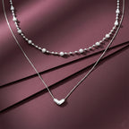 Silver Layered Heart & Spark Beaded Necklace GWN -64