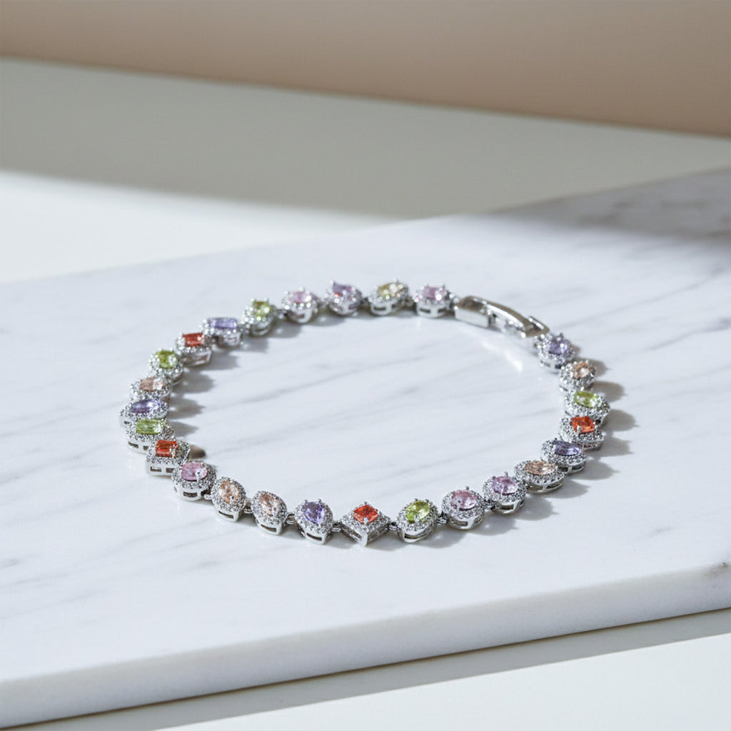 Pastel Multicolor Halo Tennis Bracelet GWB -136