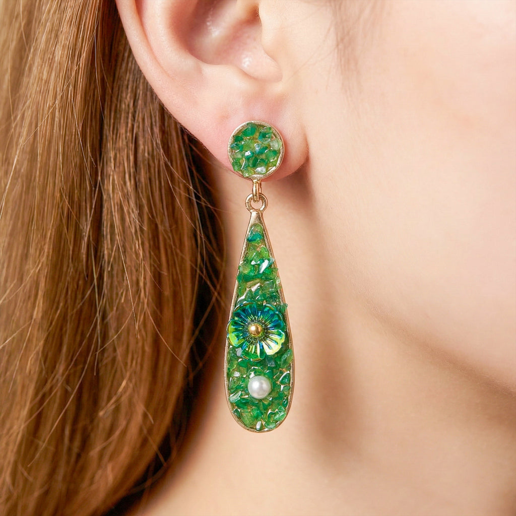 Green Stone Floral Earrings GWE -247