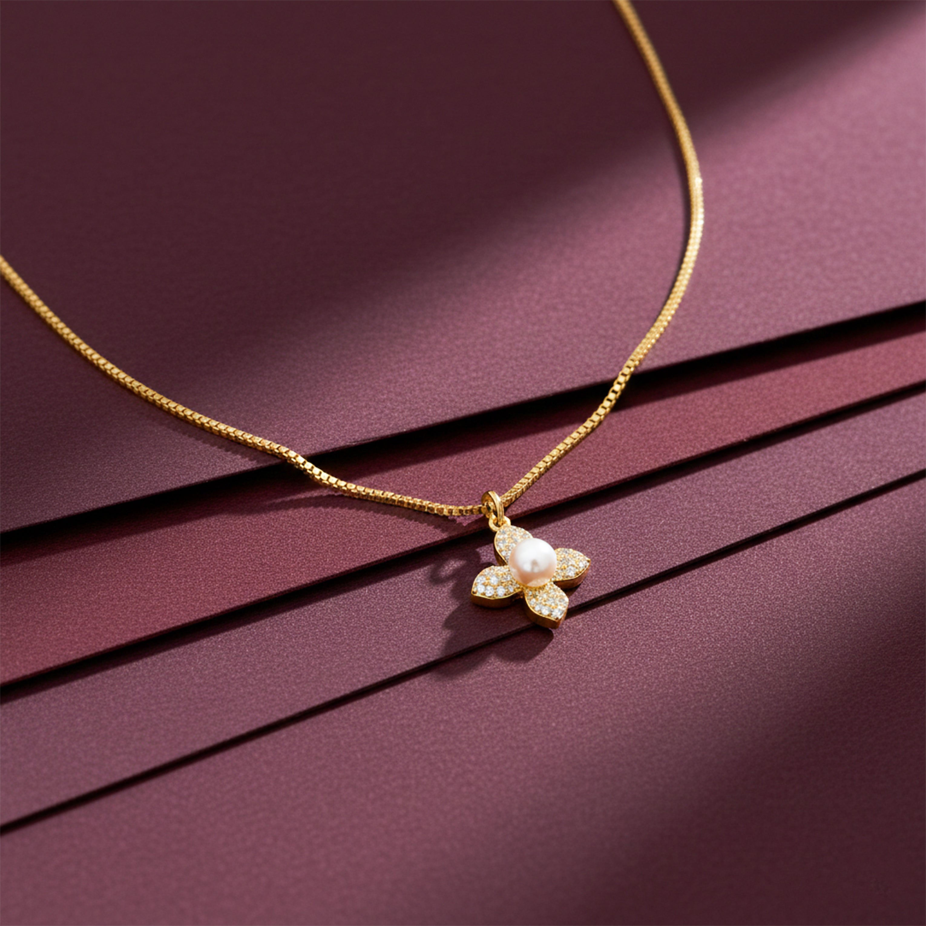 Golden Pearl Blossom Pendant Necklace GWN -53