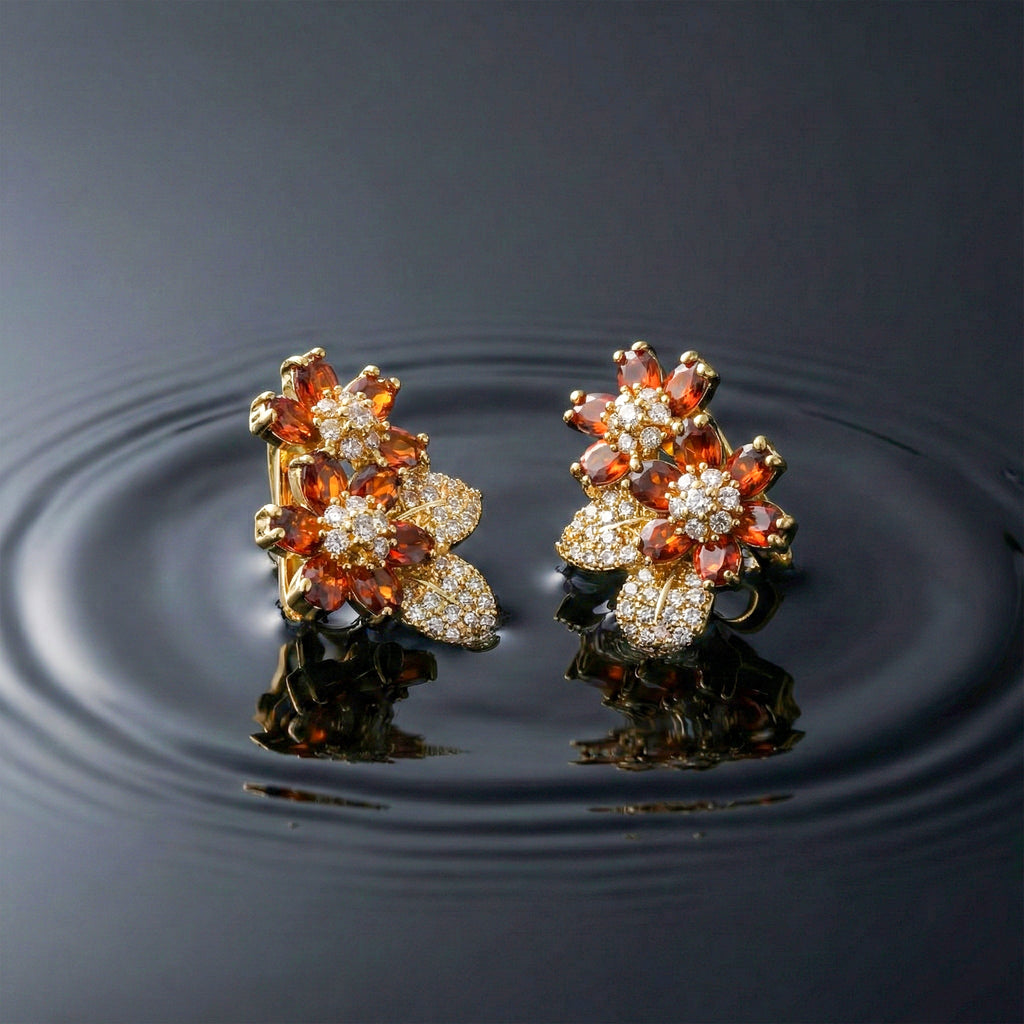 Red Floral Crystal Earrings GWE -131