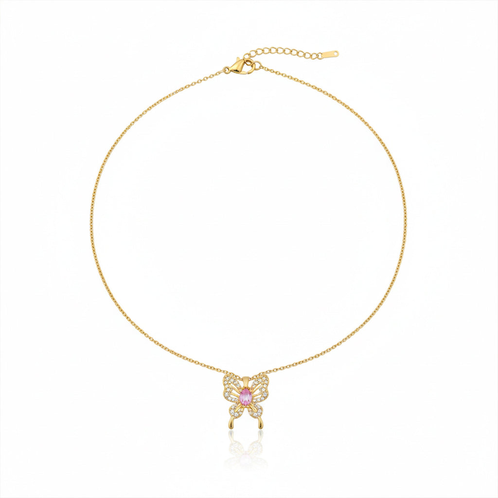 Pink Butterfly Pendant Necklace GWN -87