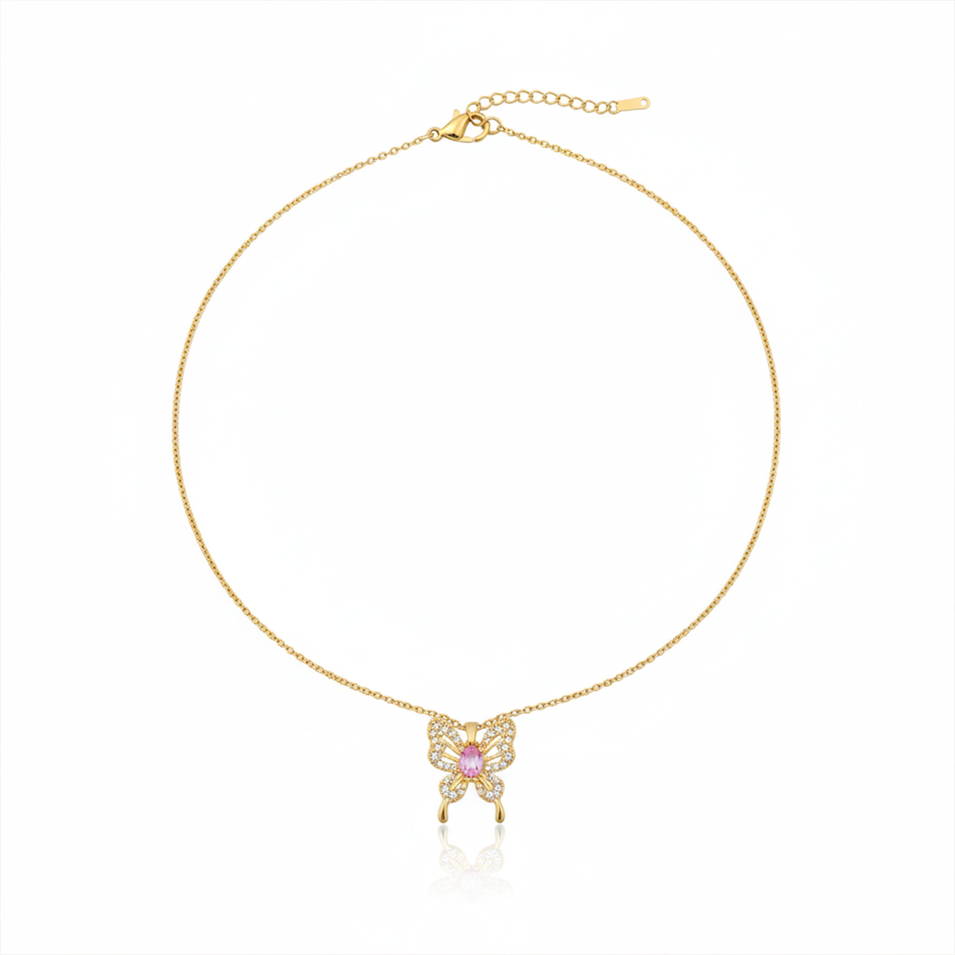 Pink Butterfly Pendant Necklace GWN -87