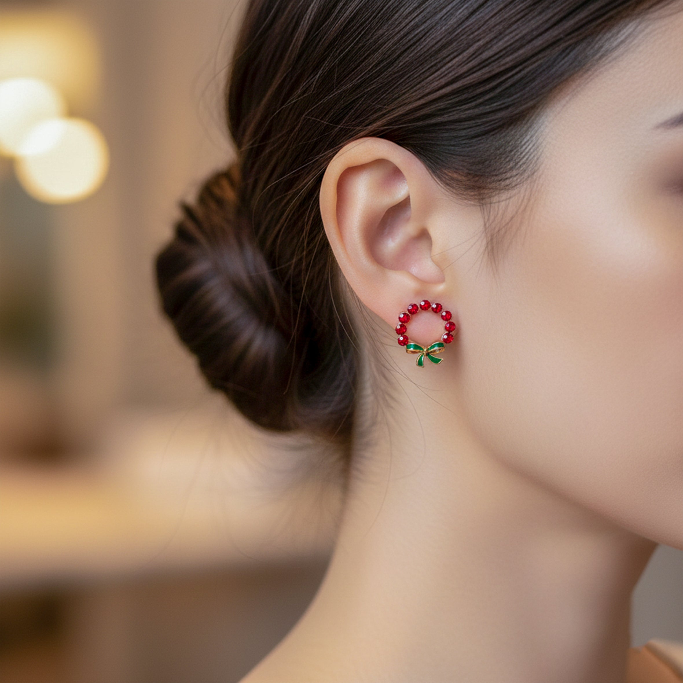 Ruby Wreath Bow Stud Earrings GWE -117