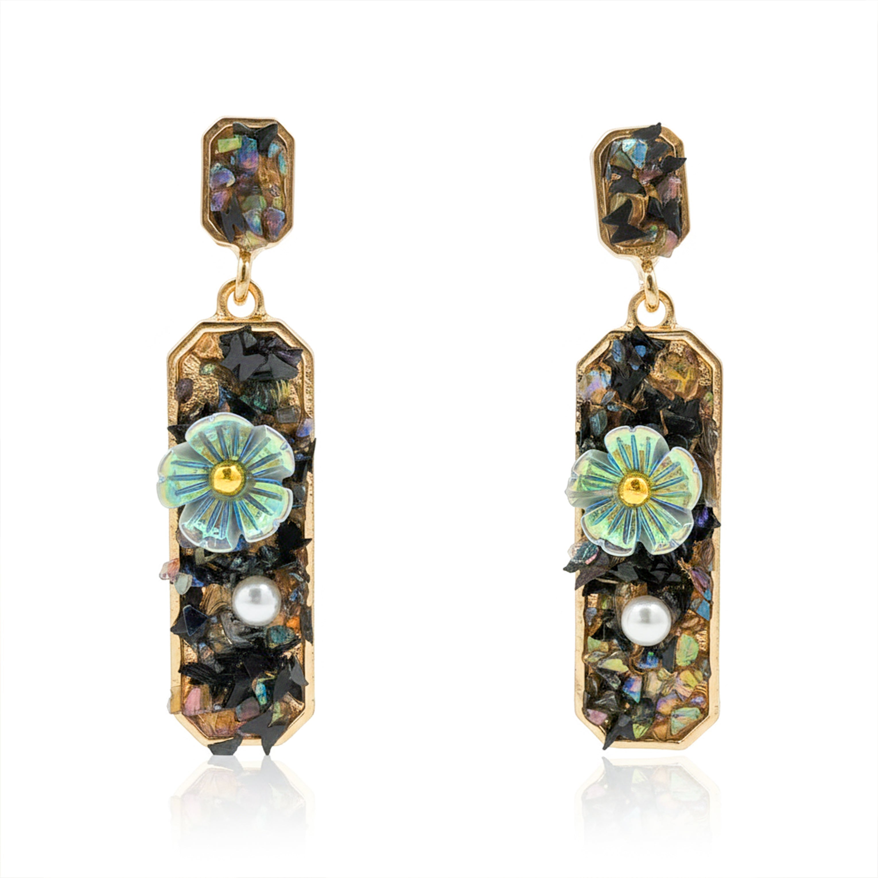 Iris Bloom Pearl Drop Earrings GWE -243