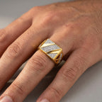 Men’s Gold-Tone Geometric Textured Ring GMR -27