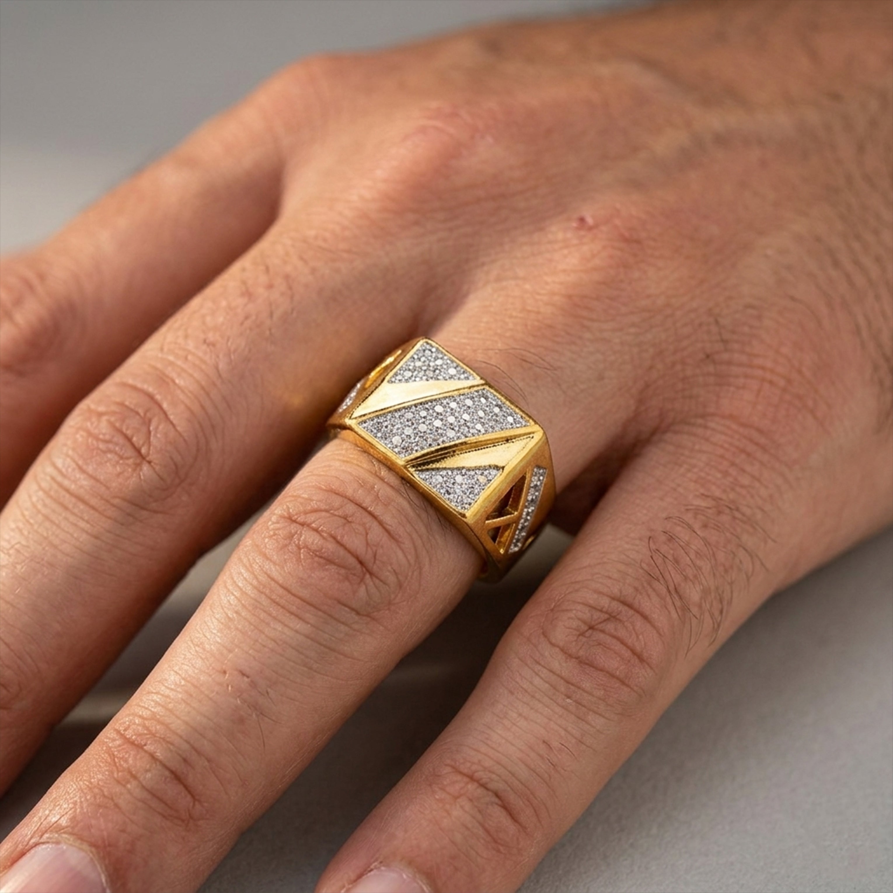 Men’s Gold-Tone Geometric Textured Ring GMR -27