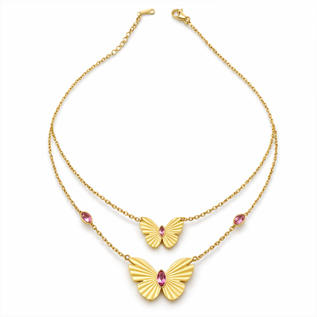 Double-Layered Golden Butterfly Women Neckless GWN -113