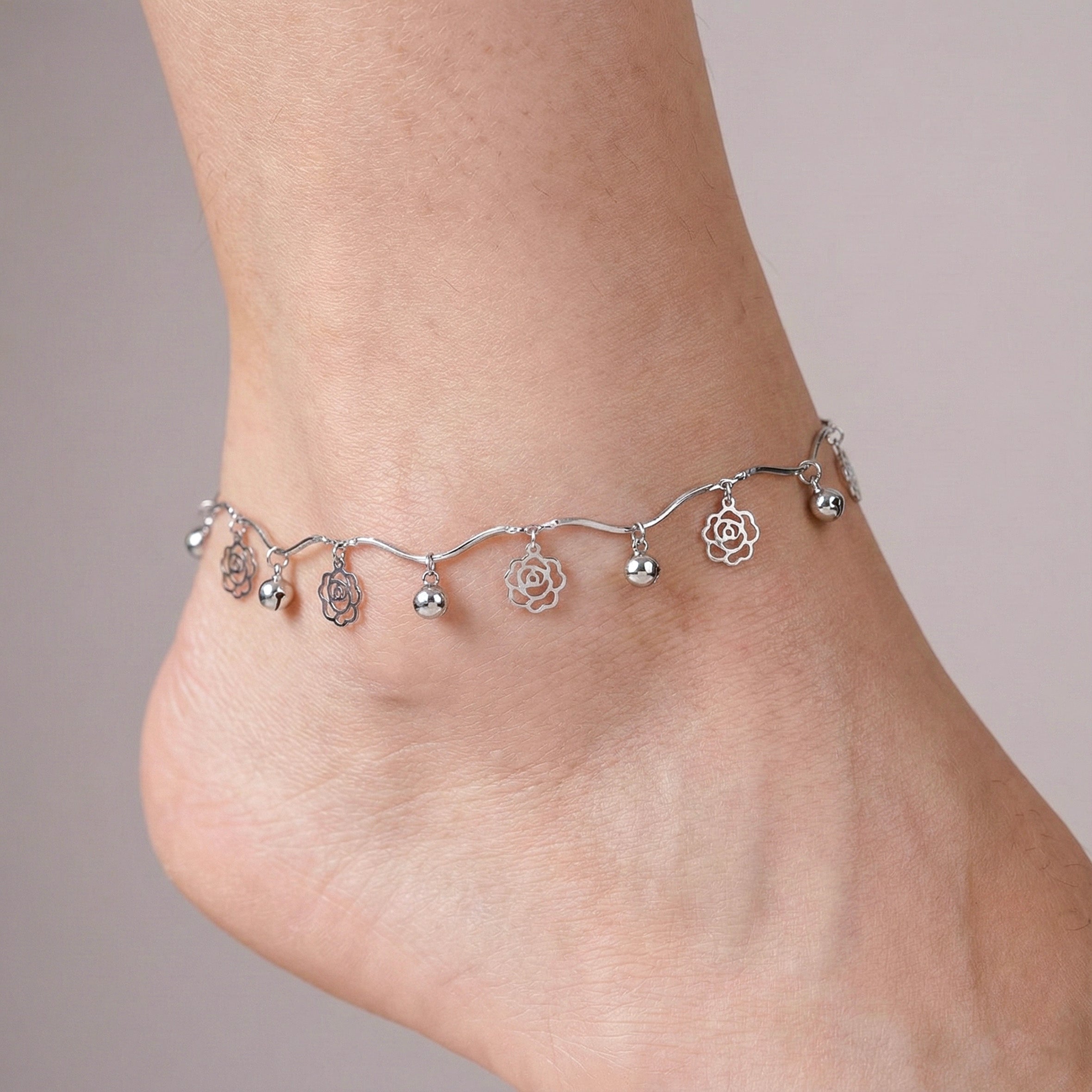 Silver Rose Charm Anklet GWA -42