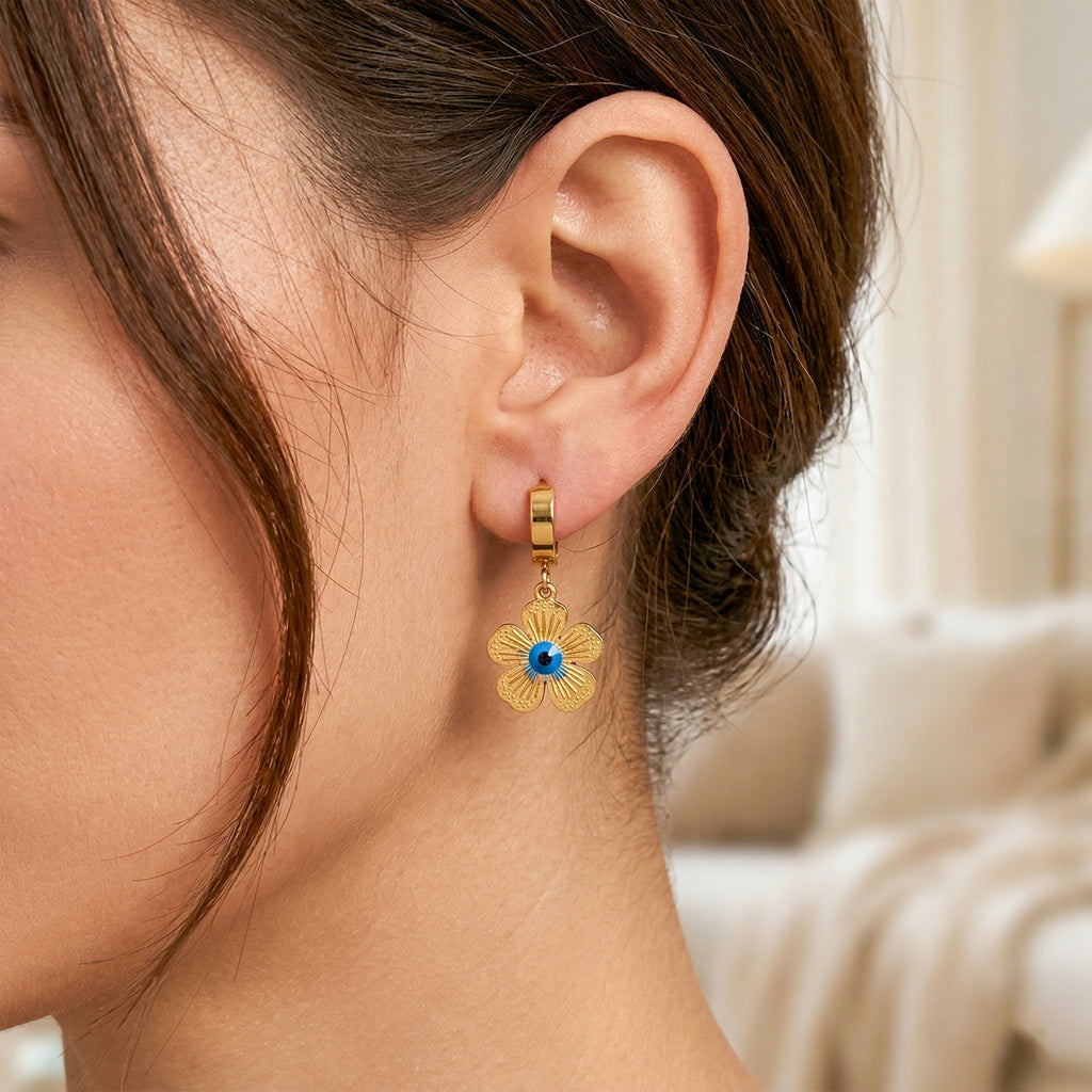 Blue Eye Floral Drop Earrings GWE -81