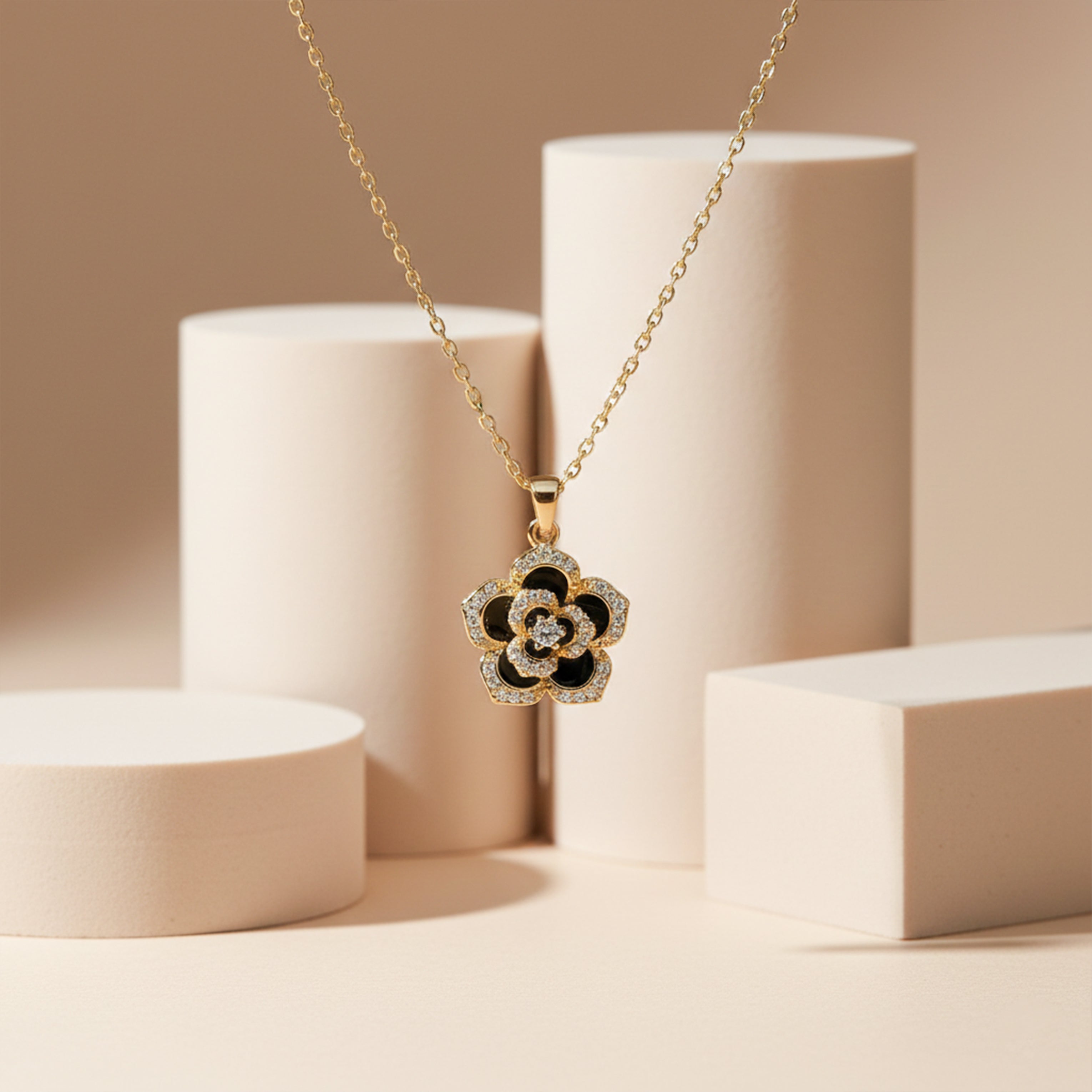 Black Floral Necklace GWN -107