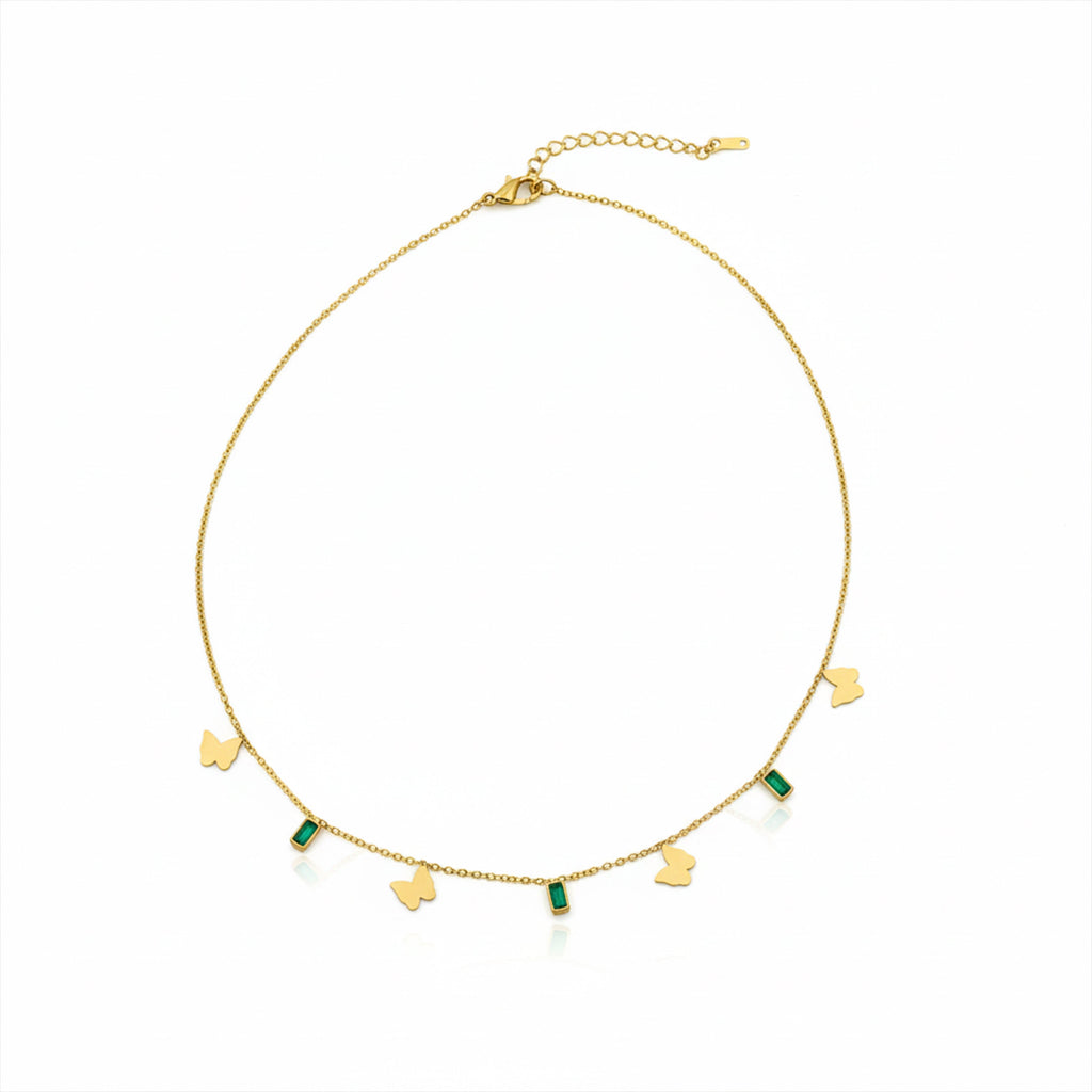 Butterfly Charm Green Stone Necklace GWN -105