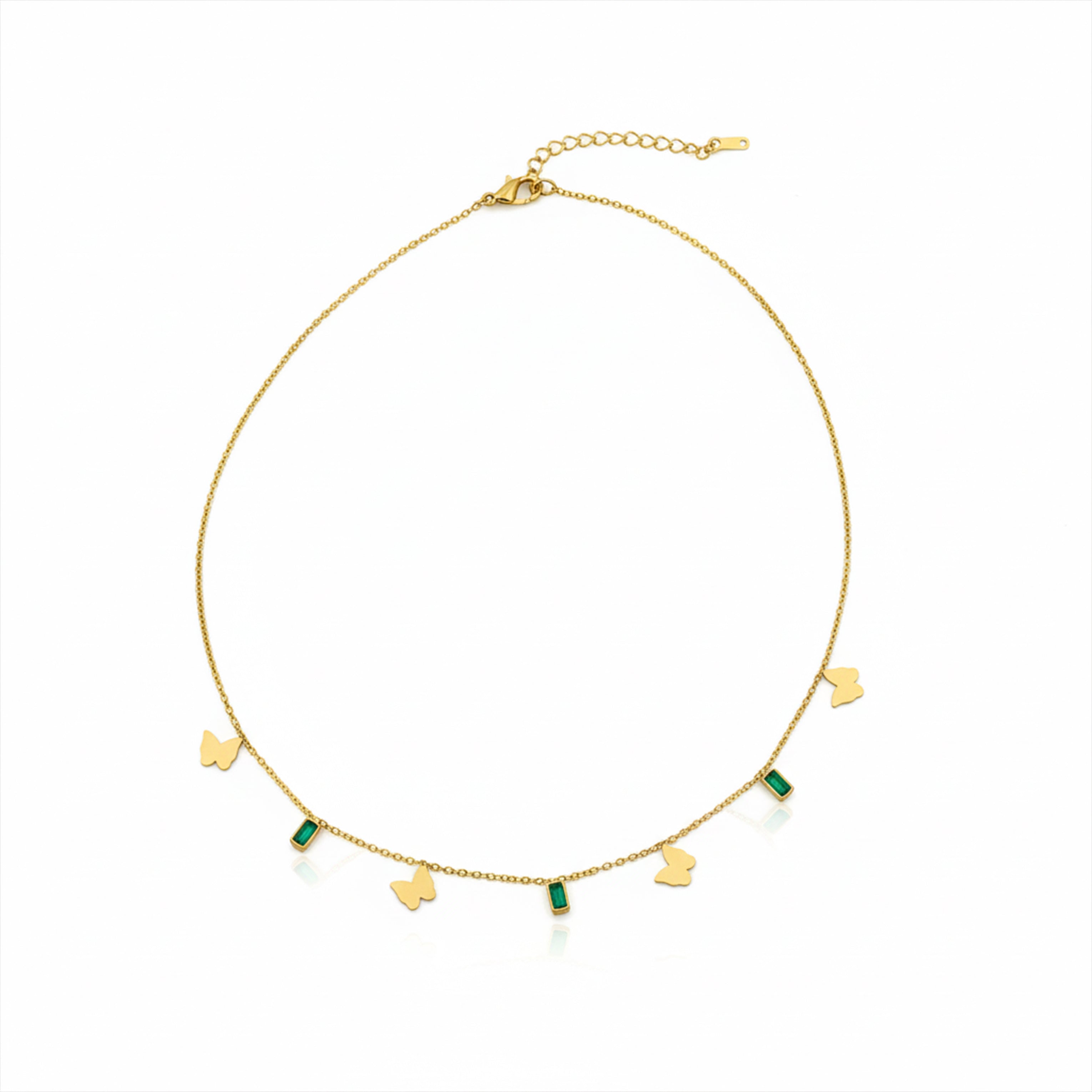 Butterfly Charm Green Stone Necklace GWN -105