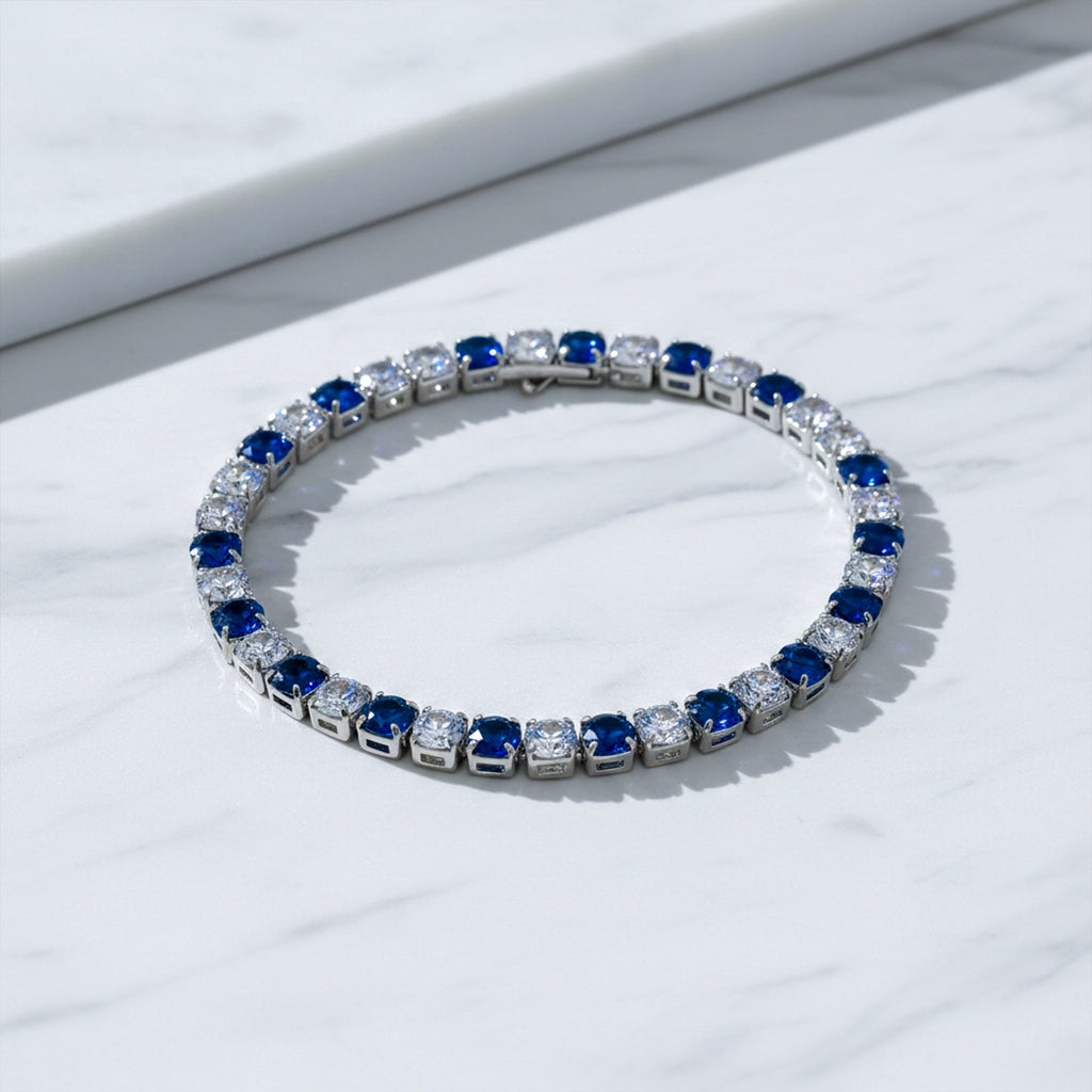 Silver Blue & White Tennis Bracelet GWB -84