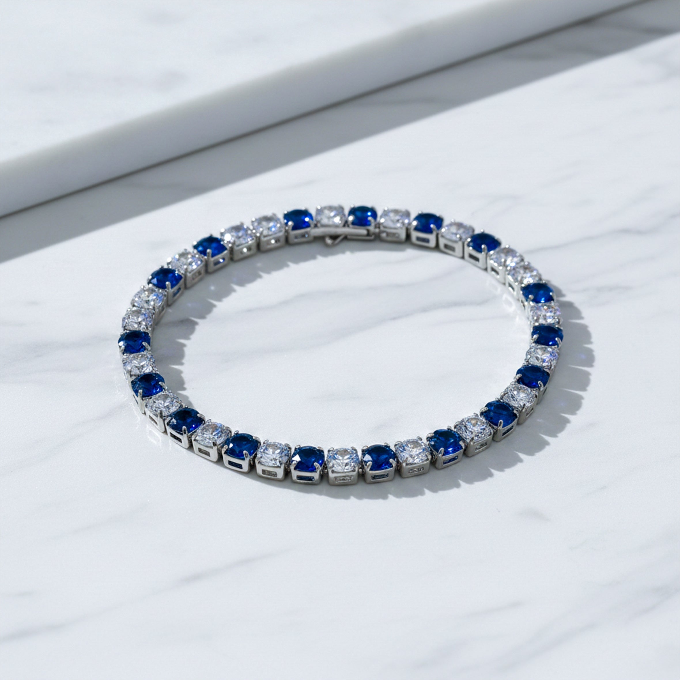 Silver Blue & White Tennis Bracelet GWB -84