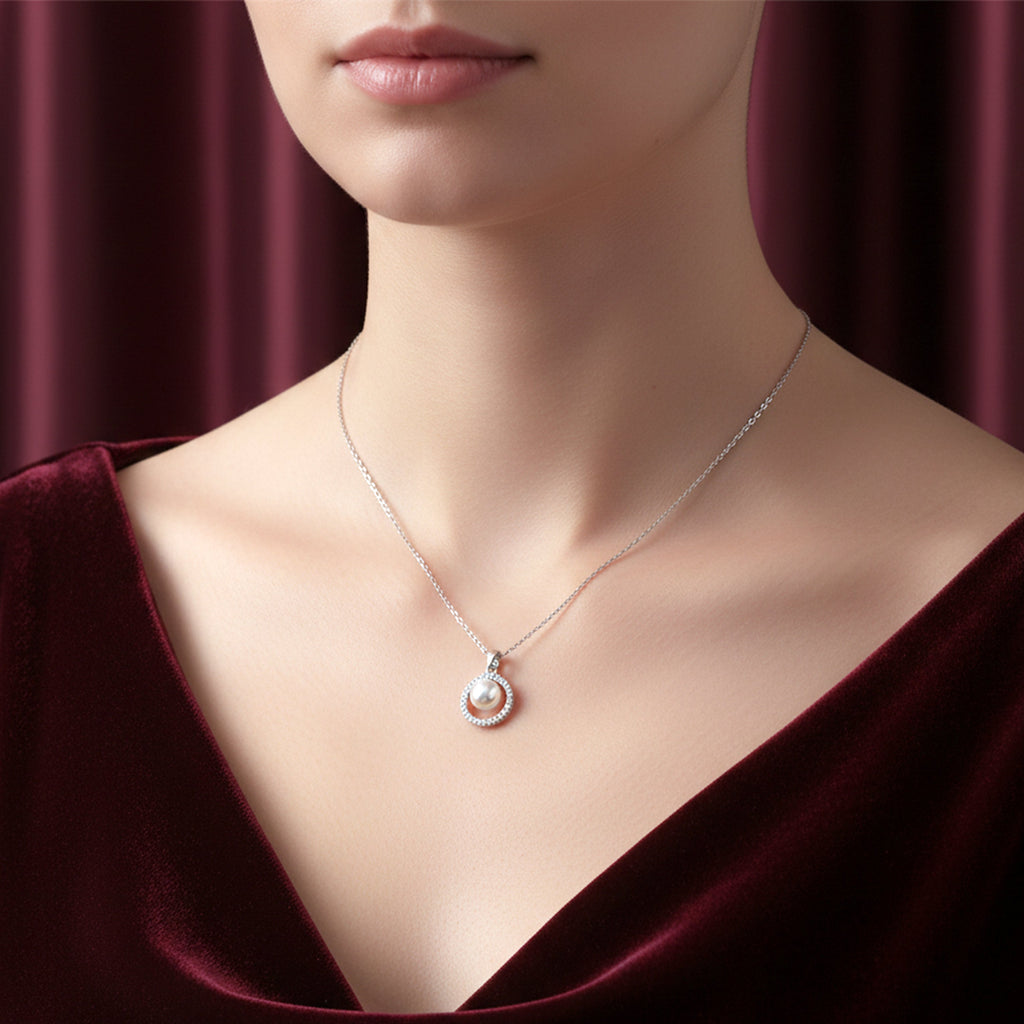 Silver Pearl Halo Grace Necklace GWN -58