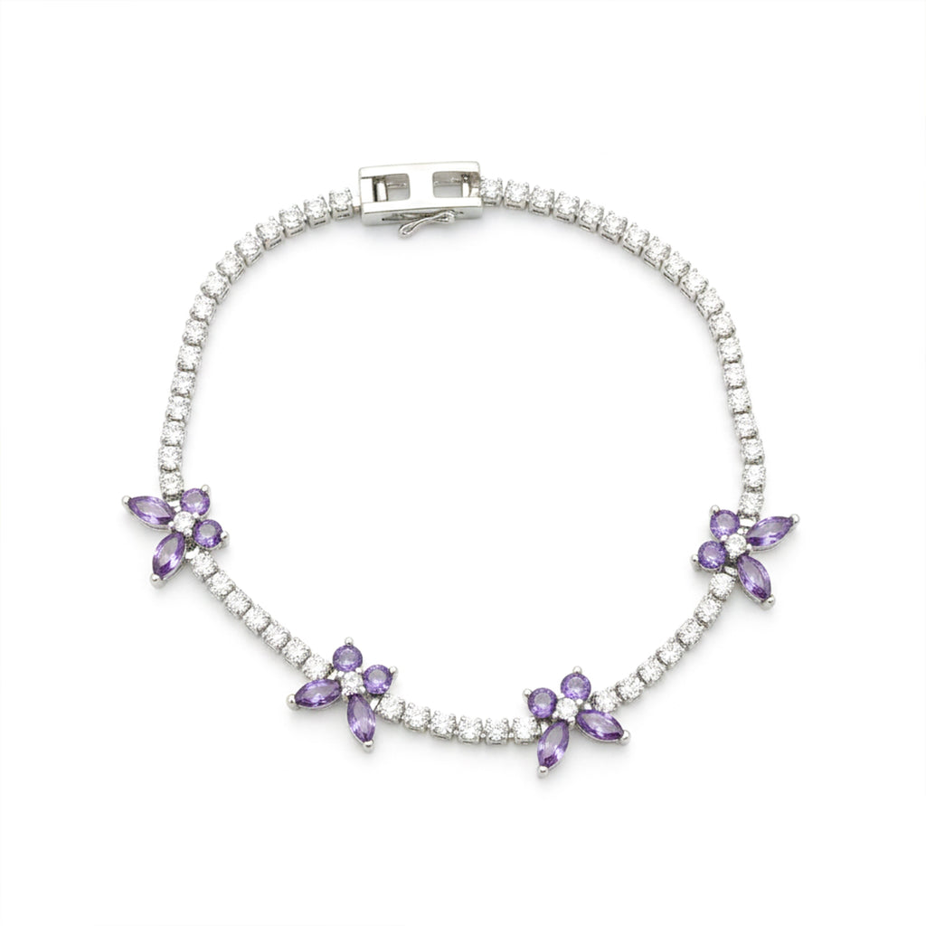 Purple Floral Accent Tennis Bracelet GWB -134