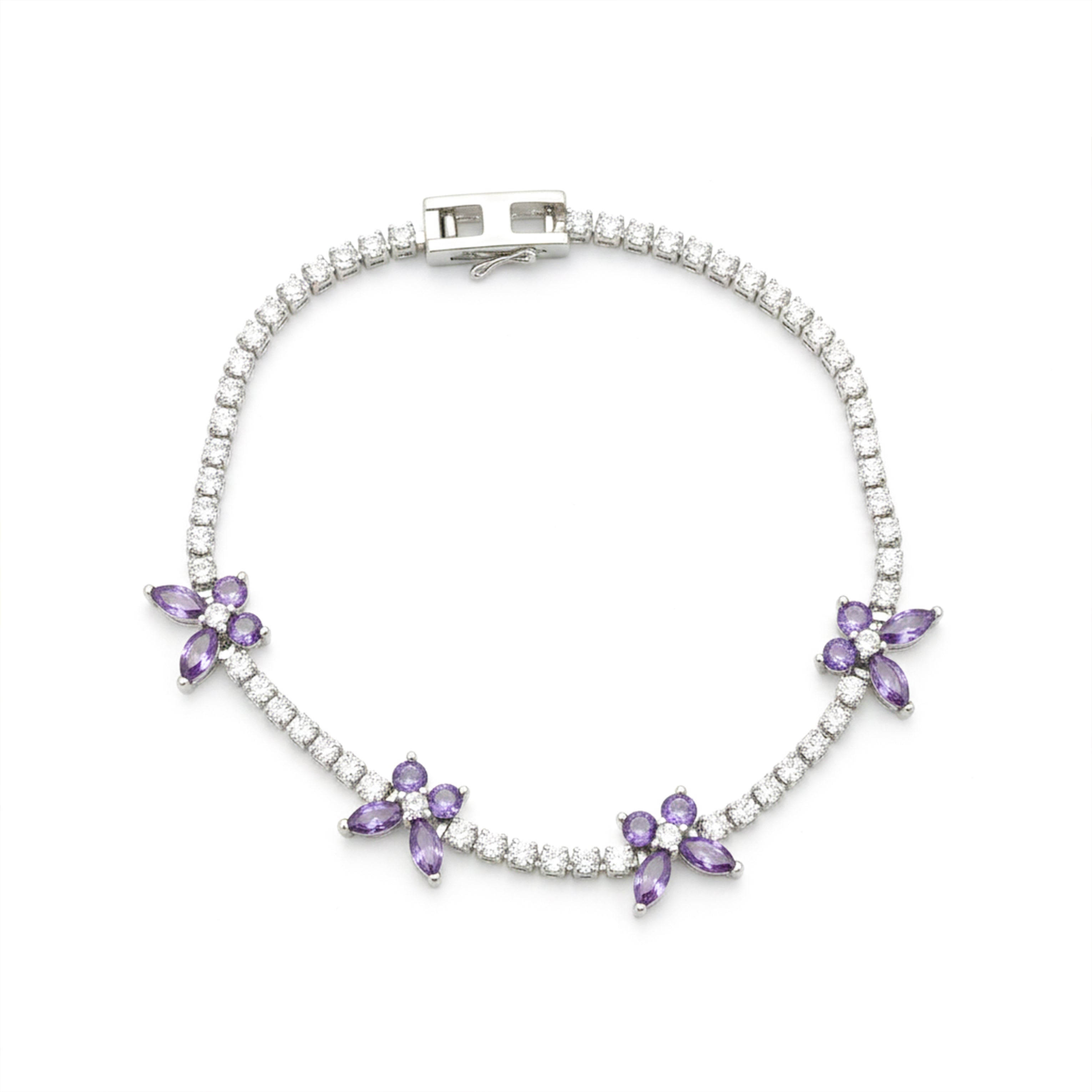 Purple Floral Accent Tennis Bracelet GWB -134
