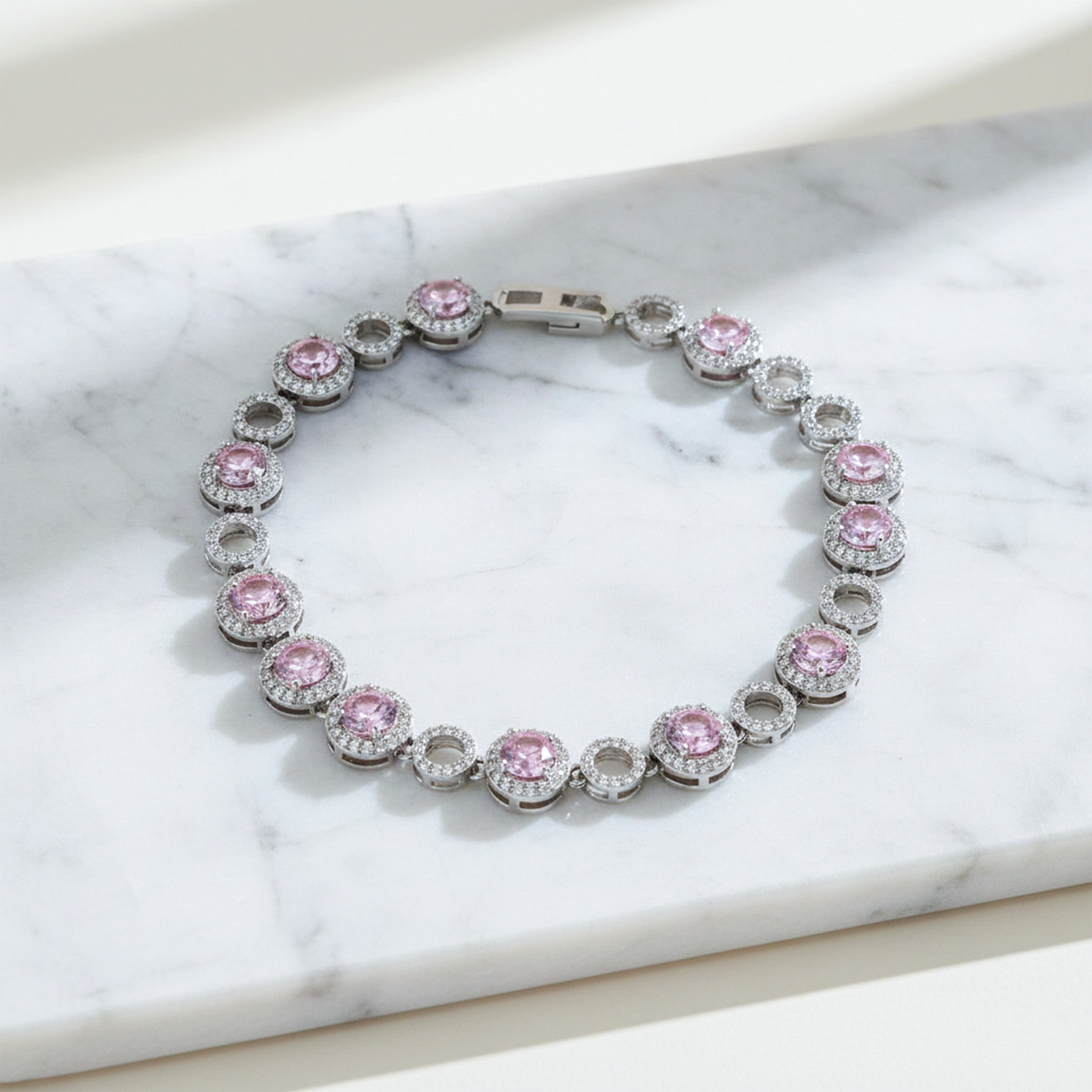 Silver Pink Halo Bracelet GWB -141
