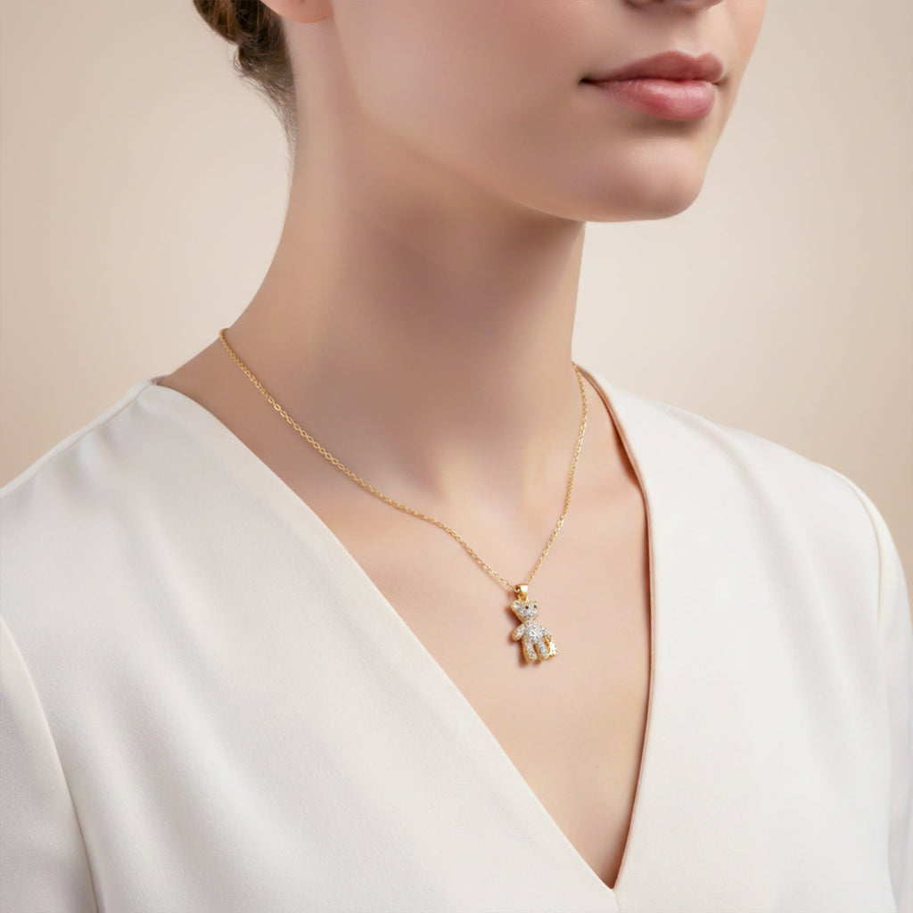 Crystal Teddy Bear Pendant Necklace GWN -86