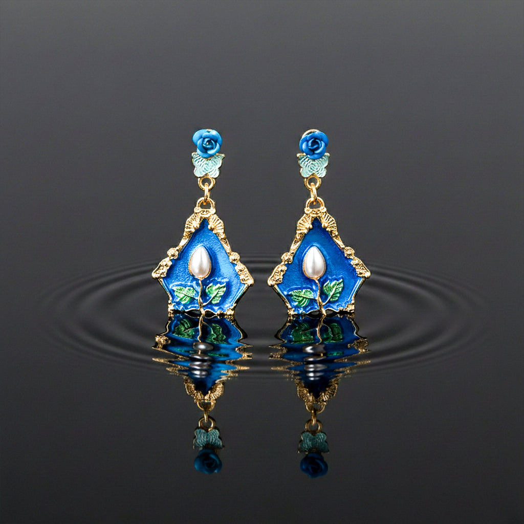 Royal Blue Floral Earrings GWE -234