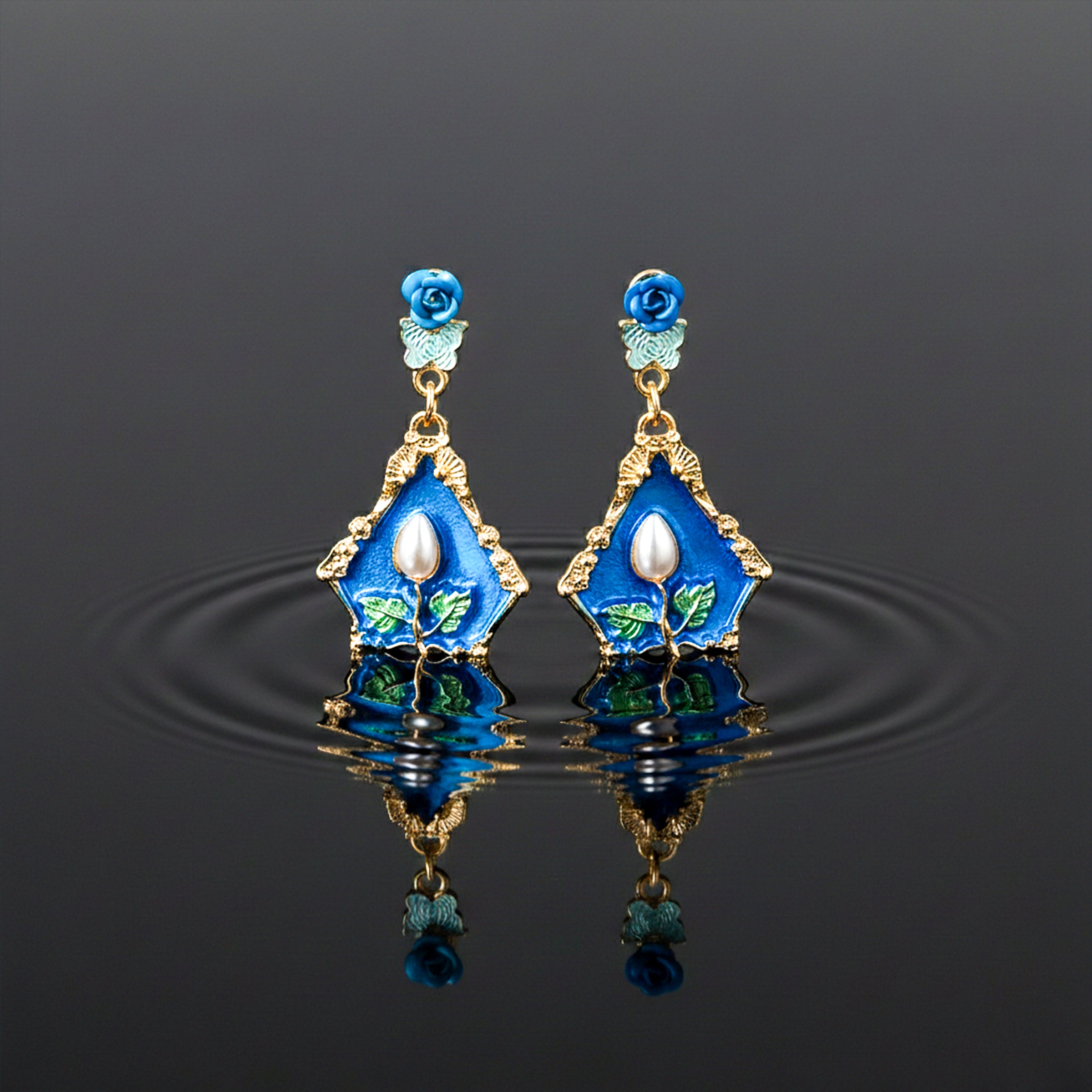 Royal Blue Floral Earrings GWE -234
