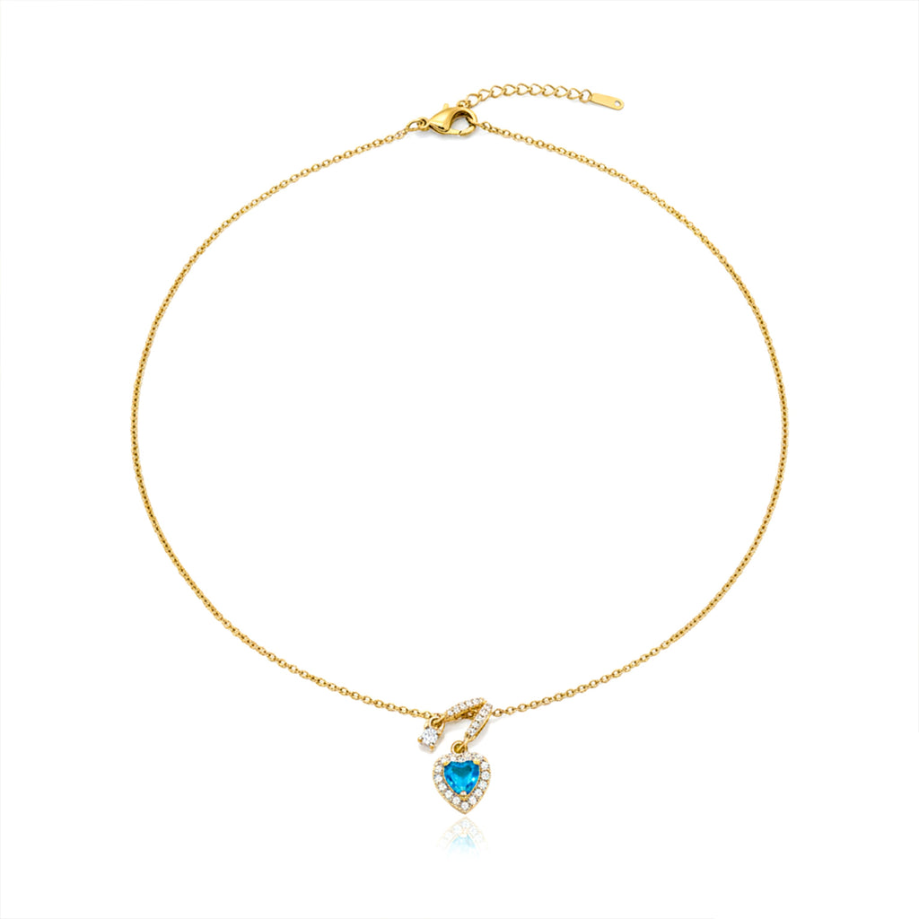 Blue Heart Drop Pendant Necklace GWN -110