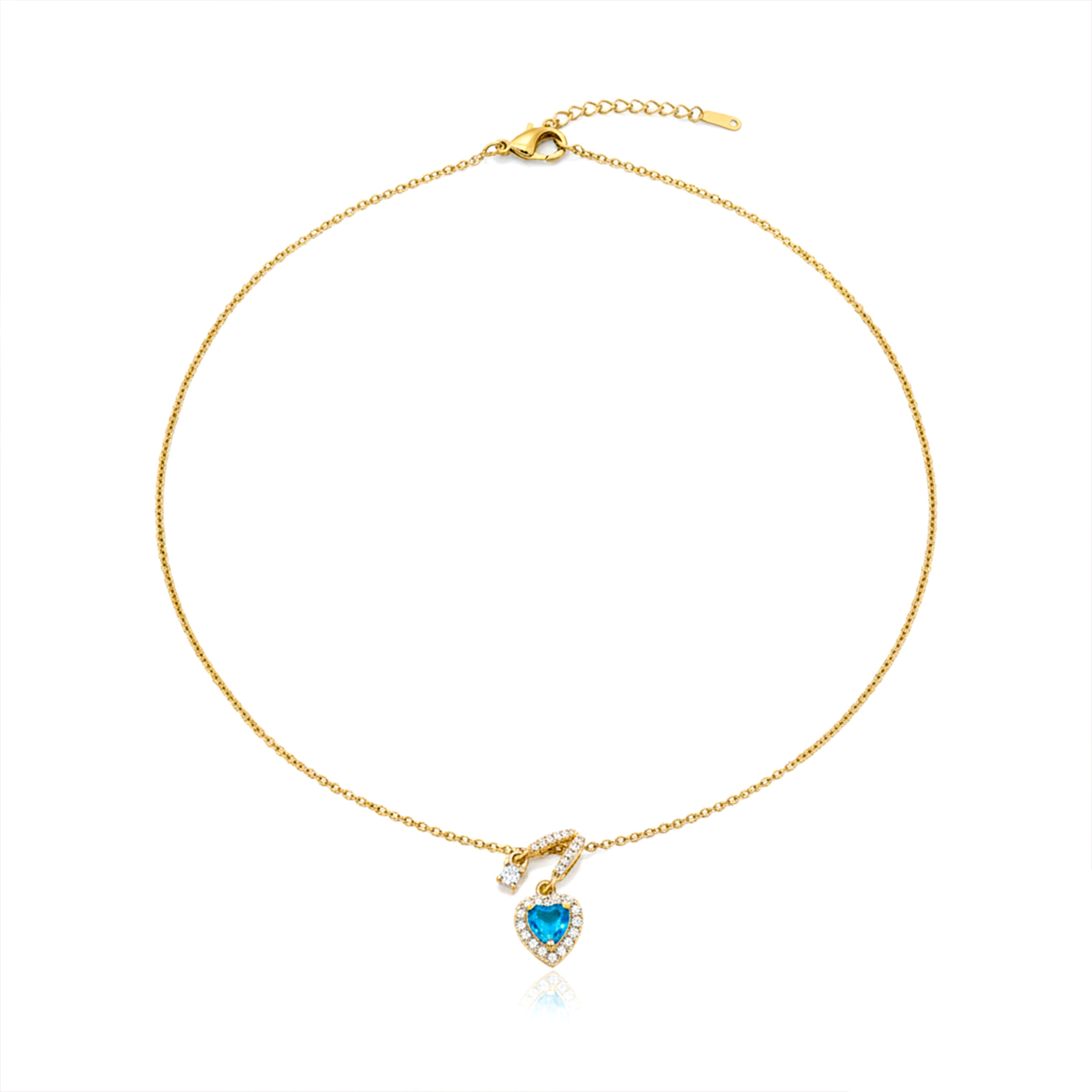 Blue Heart Drop Pendant Necklace GWN -110