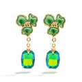 Green Enamel Floral Drop Earrings GWE -233