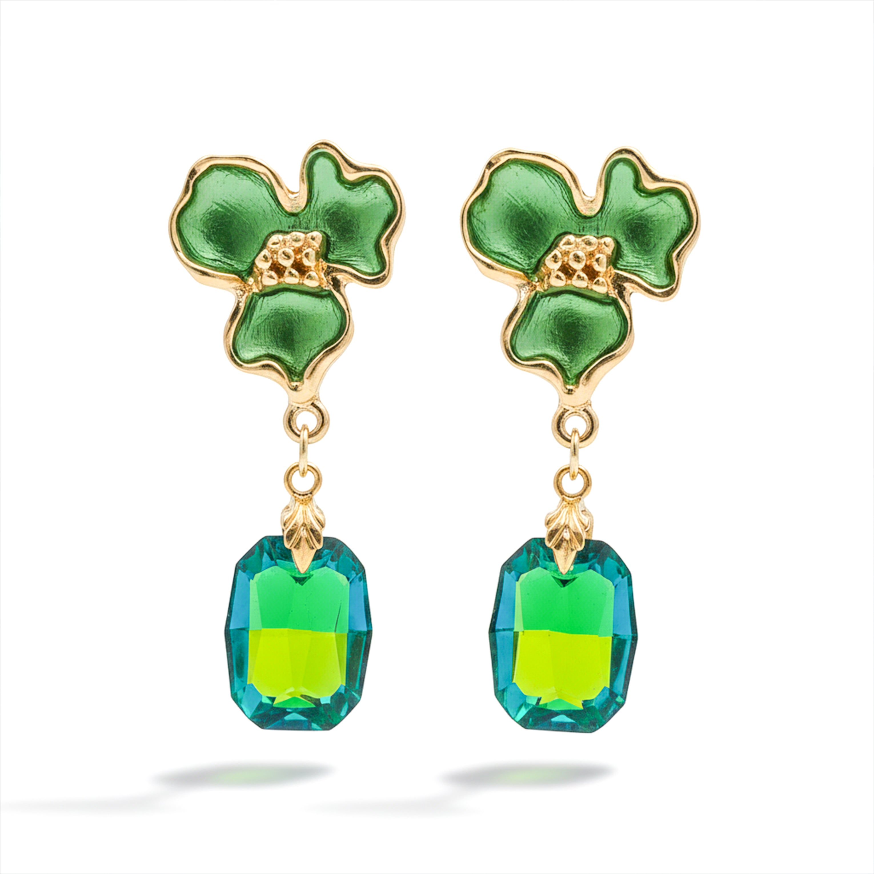 Green Enamel Floral Drop Earrings GWE -233