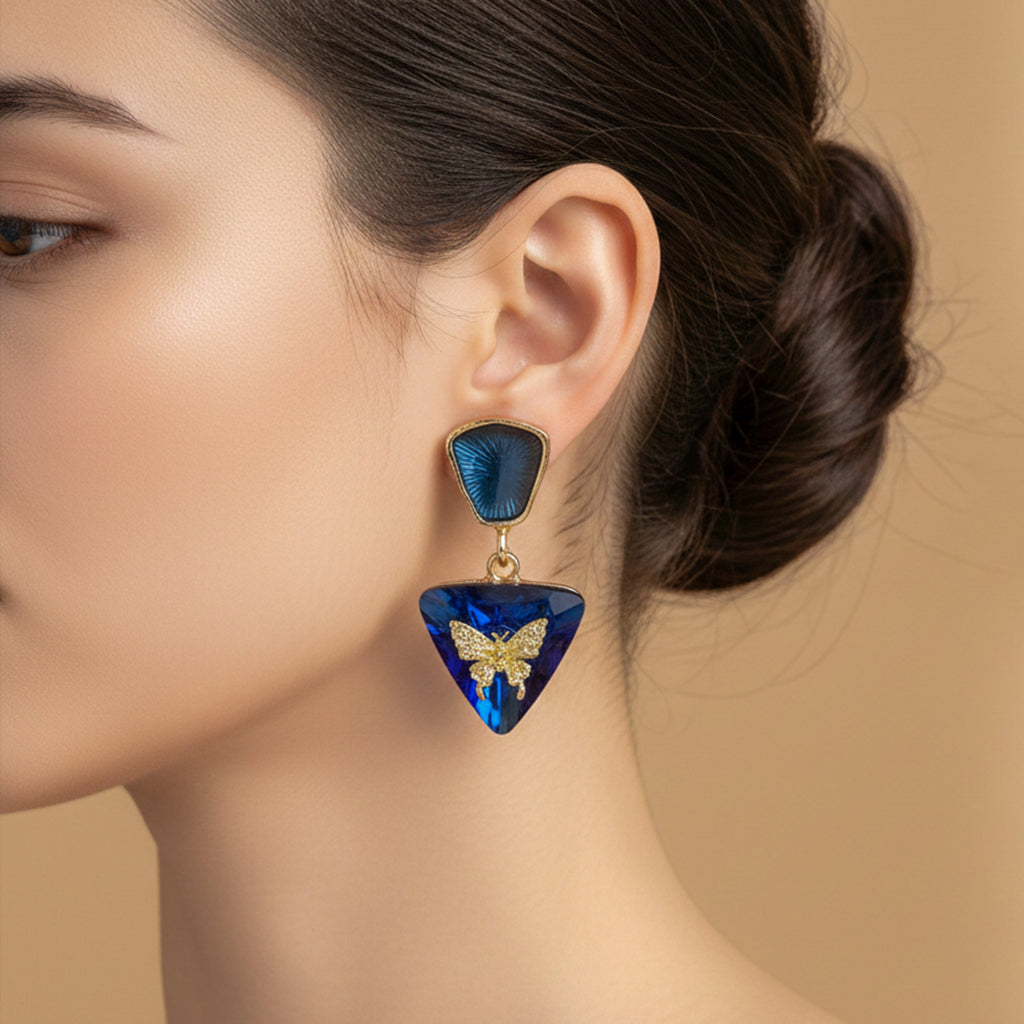 Blue Butterfly Crystal Earrings GWE -223