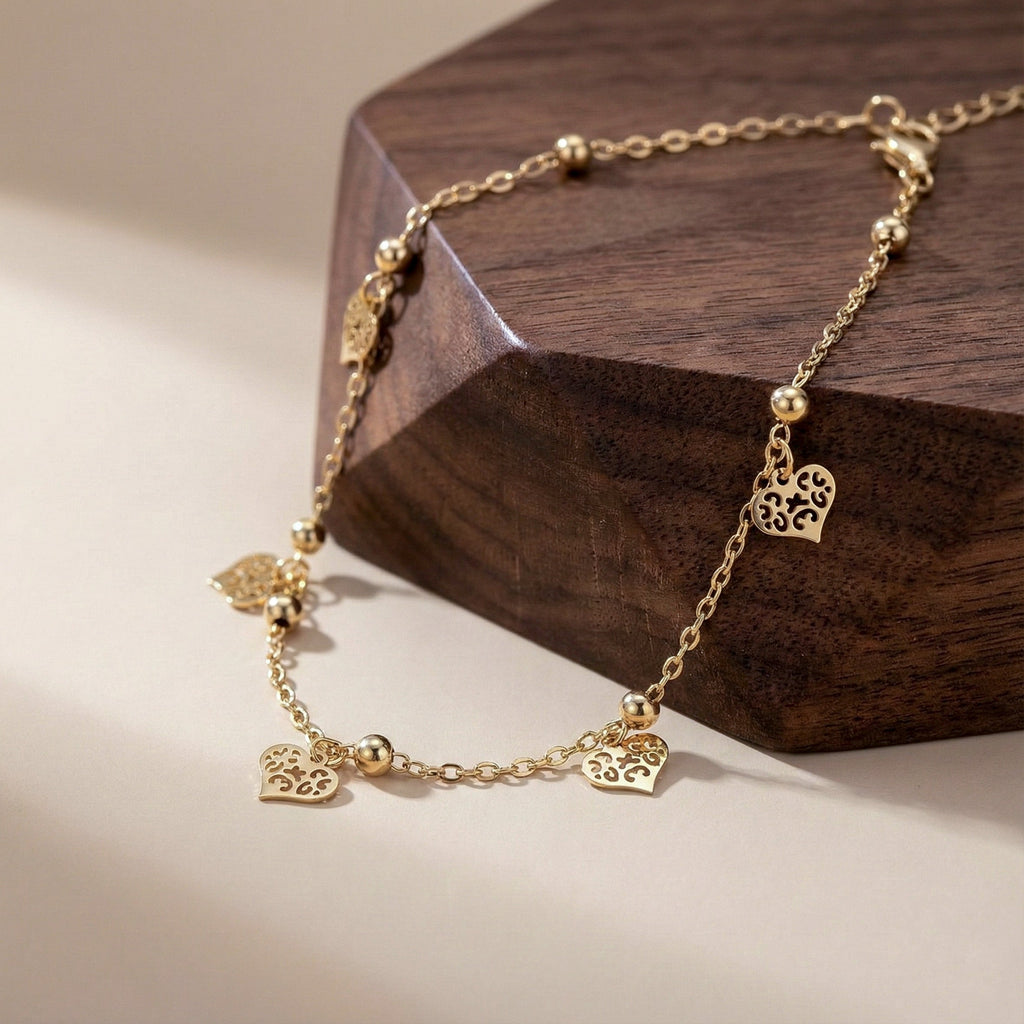 Filigree Heart Charm Anklet GWA -52